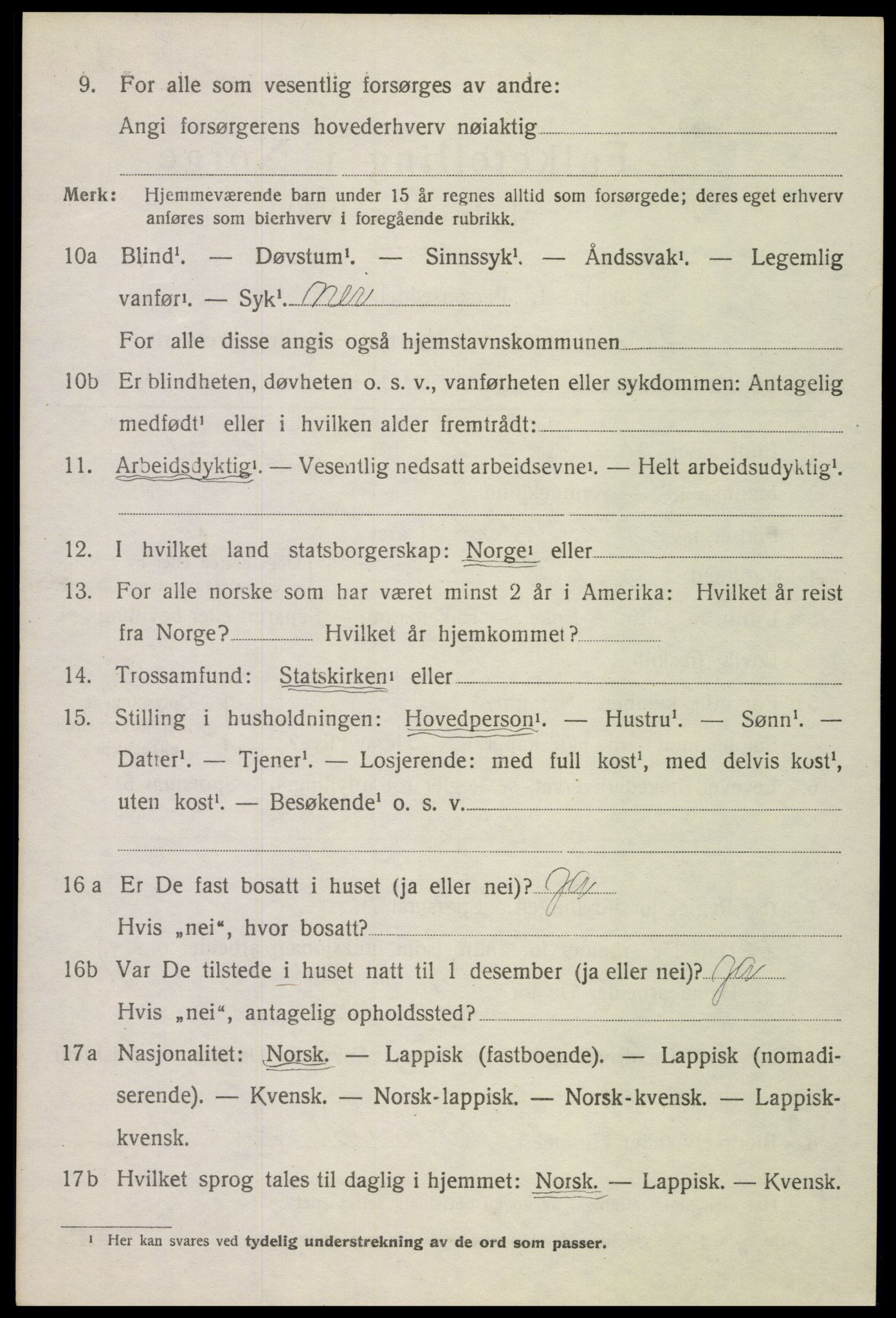 SAT, 1920 census for Sortland, 1920, p. 6527