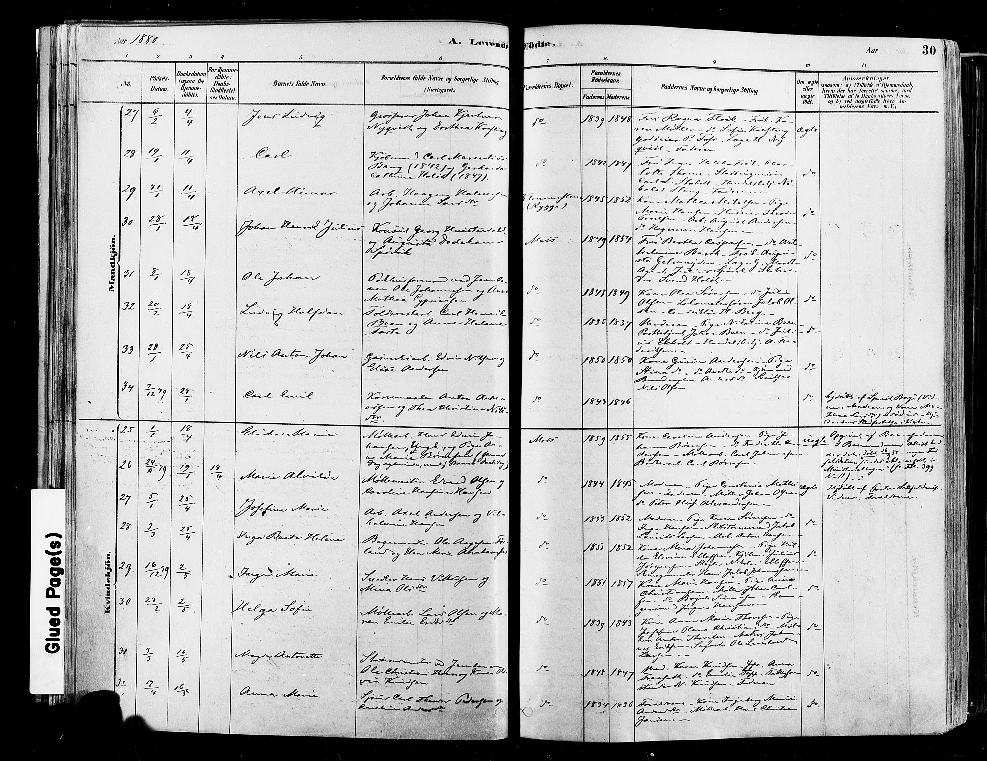 Moss prestekontor Kirkebøker, SAO/A-2003/F/Fb/L0001: Parish register (official) no. II 1, 1878-1886, p. 30