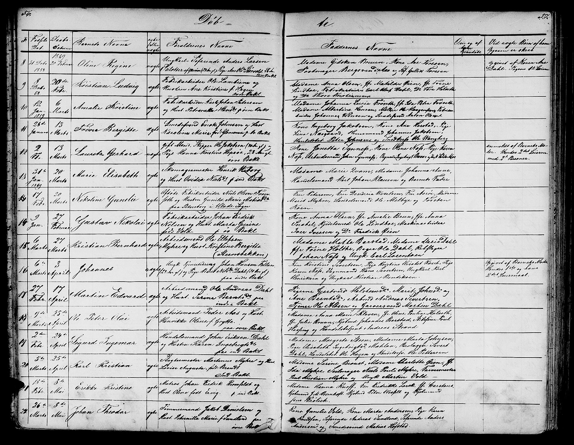 Ministerialprotokoller, klokkerbøker og fødselsregistre - Sør-Trøndelag, SAT/A-1456/604/L0219: Parish register (copy) no. 604C02, 1851-1869, p. 56-57