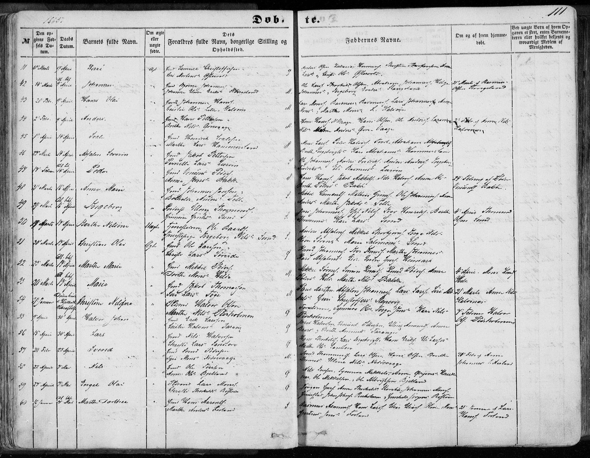 Sund sokneprestembete, AV/SAB-A-99930: Parish register (official) no. A 14, 1850-1866, p. 111