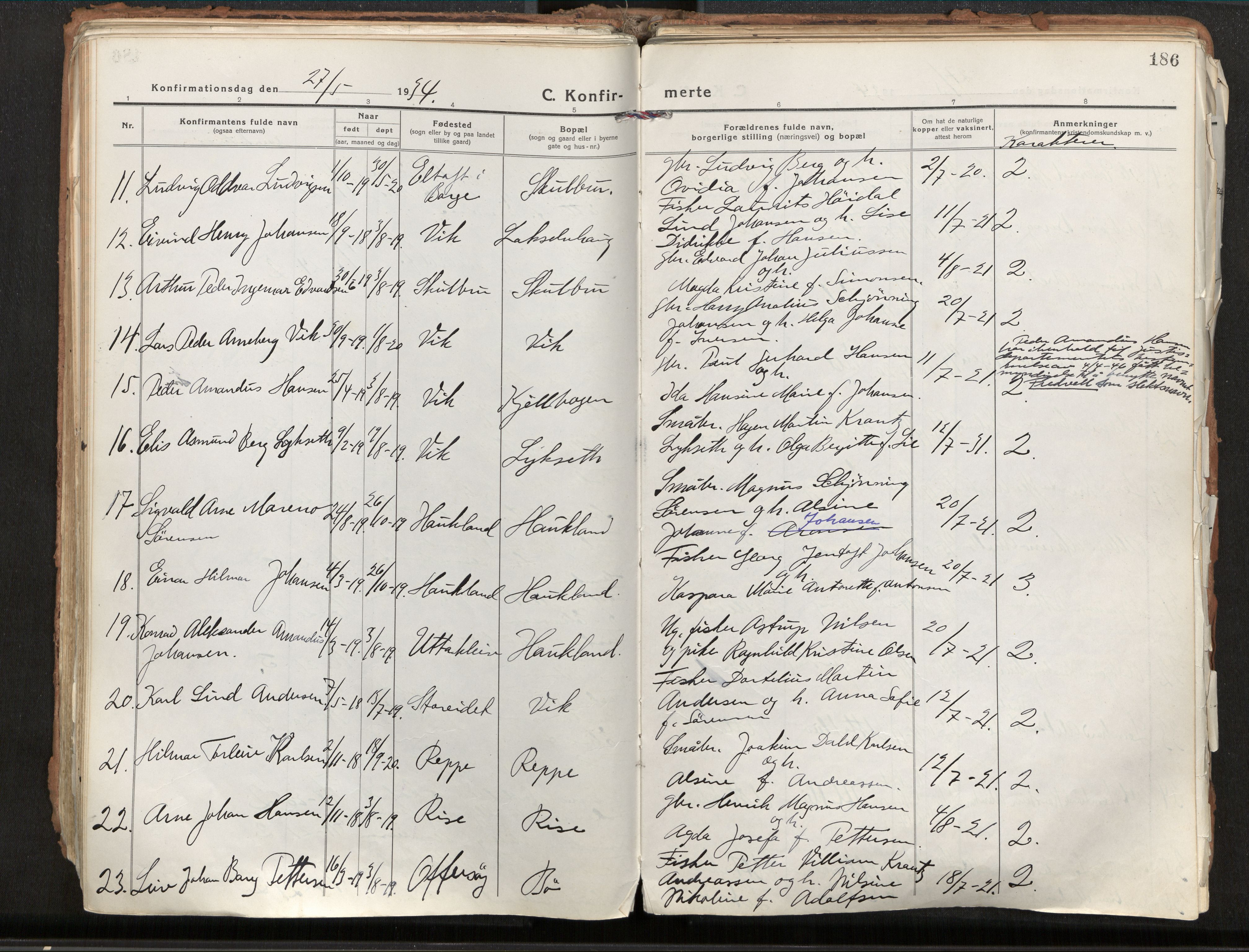 Ministerialprotokoller, klokkerbøker og fødselsregistre - Nordland, AV/SAT-A-1459/881/L1160: Parish register (official) no. 881A13, 1919-1937, p. 186