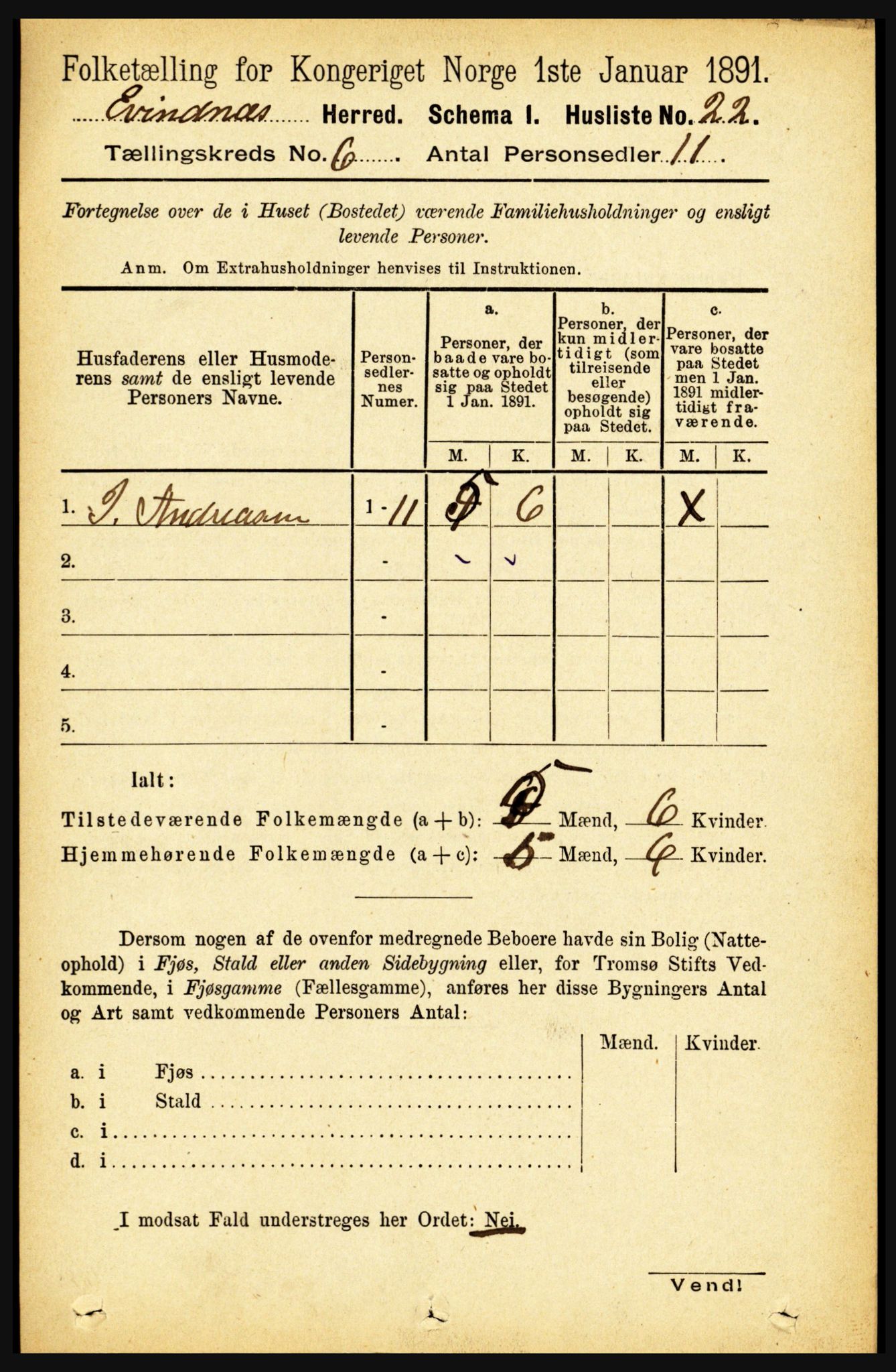 RA, 1891 census for 1853 Evenes, 1891, p. 1906