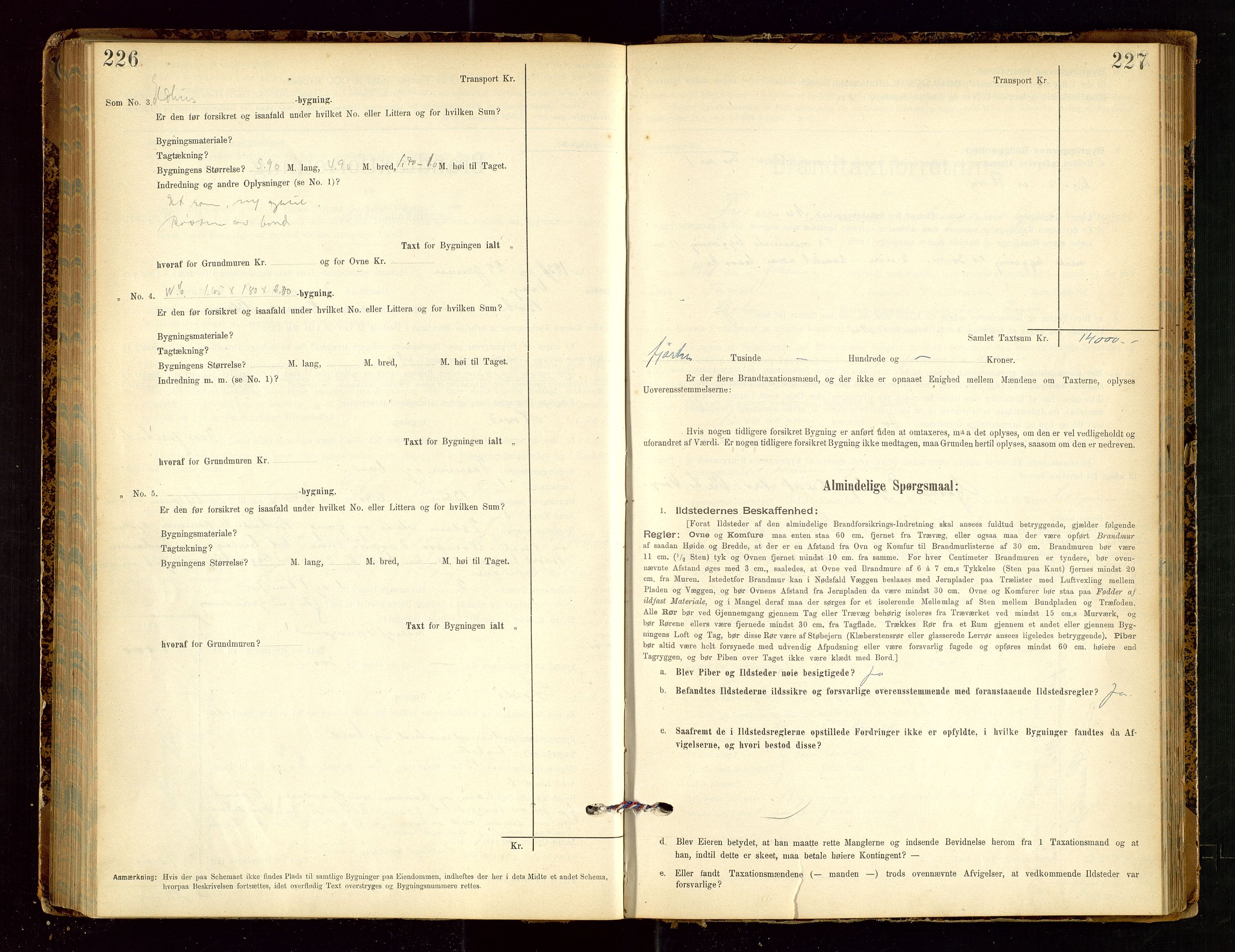 Tysvær lensmannskontor, AV/SAST-A-100192/Gob/L0002: "Brandtakstprotokol for Lensmanden i Tysvær", 1901-1932, p. 226-227