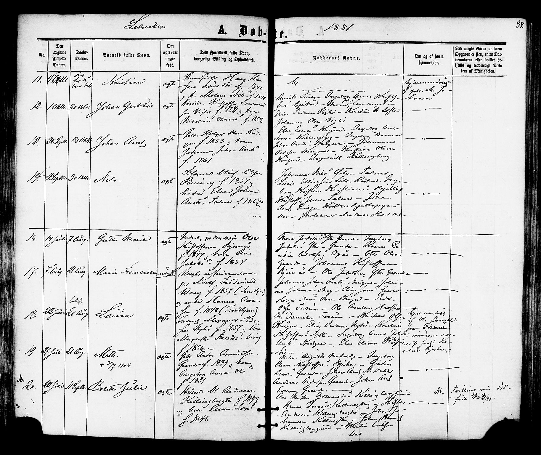 Ministerialprotokoller, klokkerbøker og fødselsregistre - Nord-Trøndelag, SAT/A-1458/701/L0009: Parish register (official) no. 701A09 /1, 1864-1882, p. 87