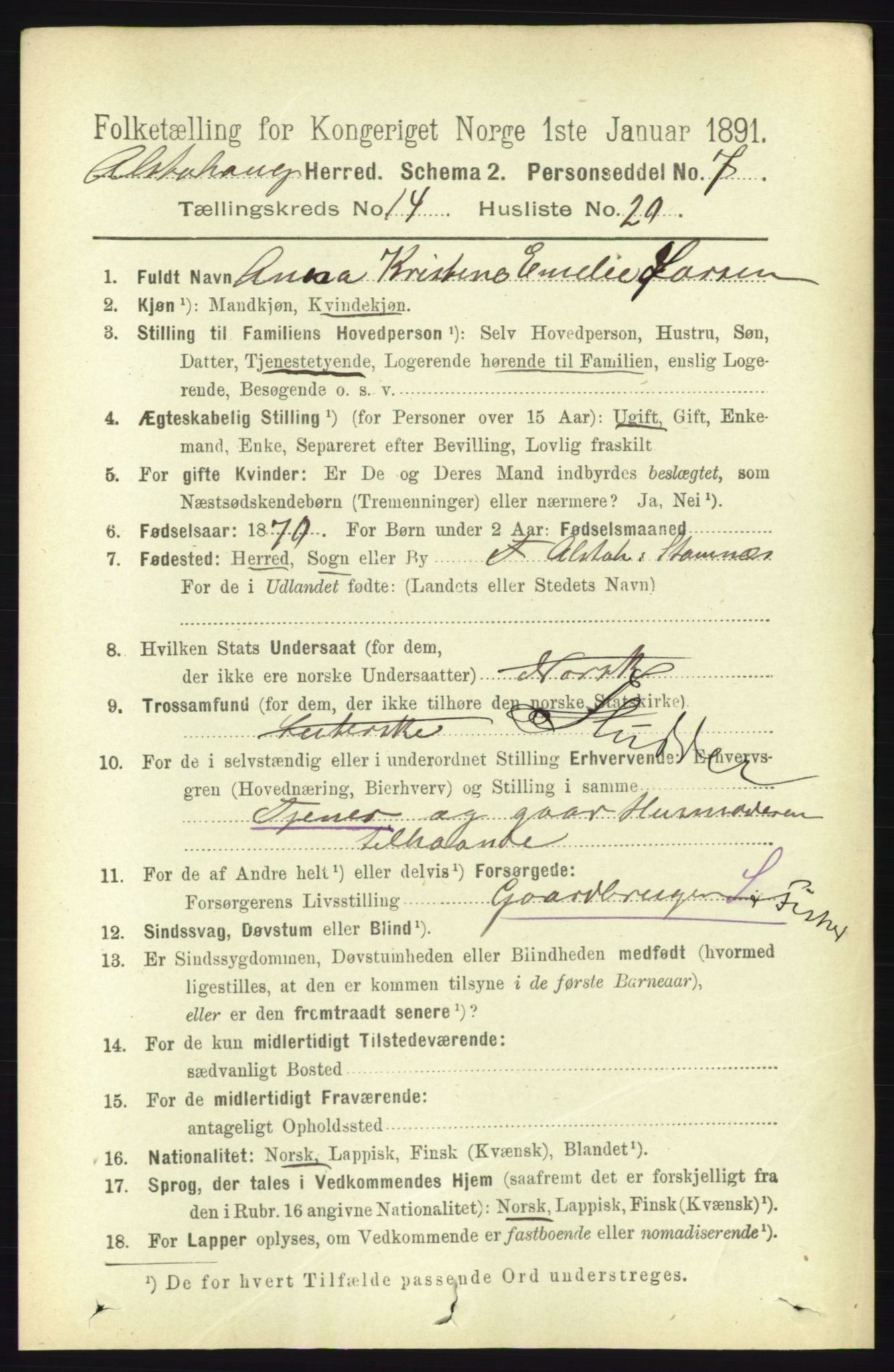 RA, 1891 census for 1820 Alstahaug, 1891, p. 5087