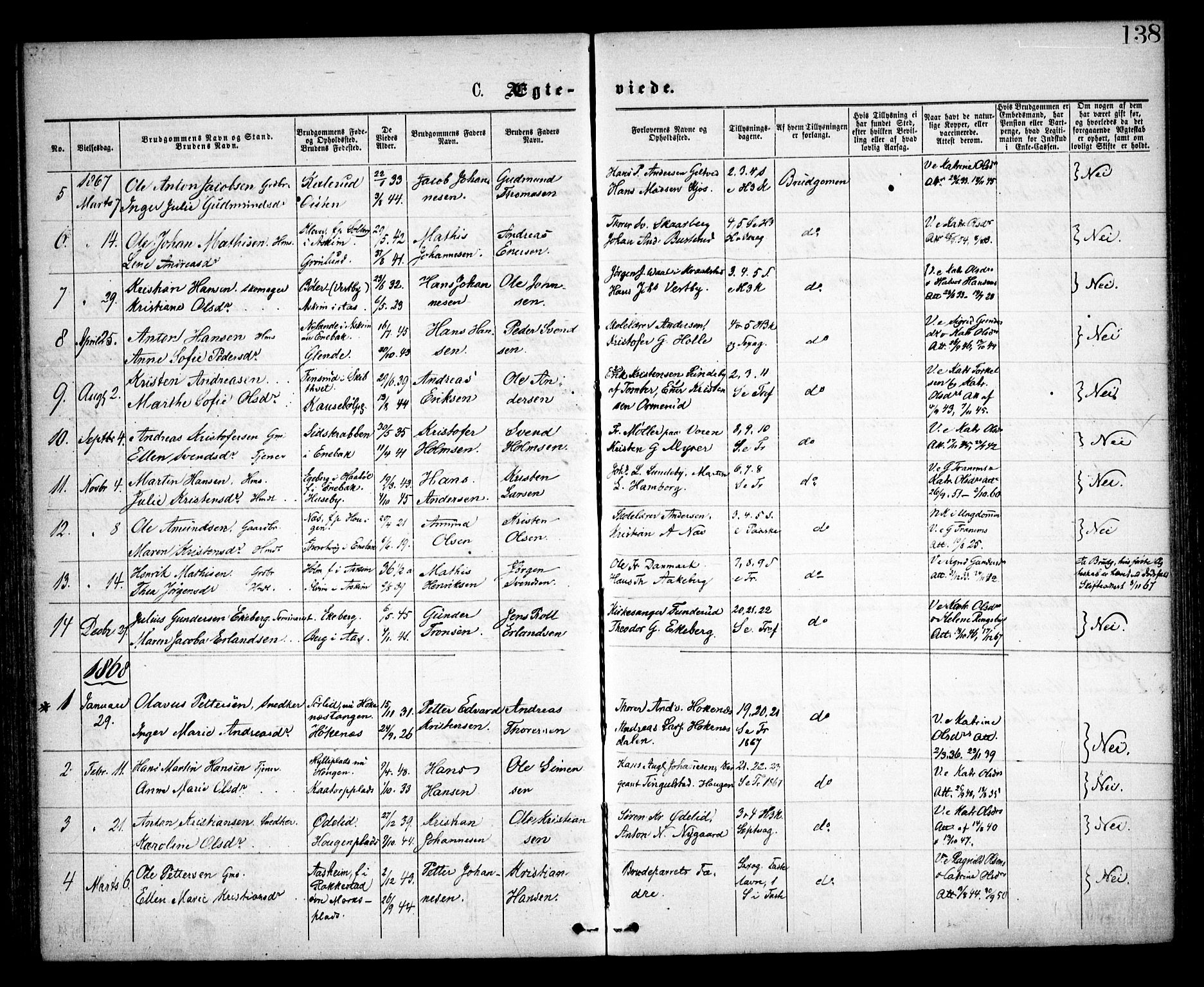 Spydeberg prestekontor Kirkebøker, SAO/A-10924/F/Fa/L0006: Parish register (official) no. I 6, 1863-1874, p. 138