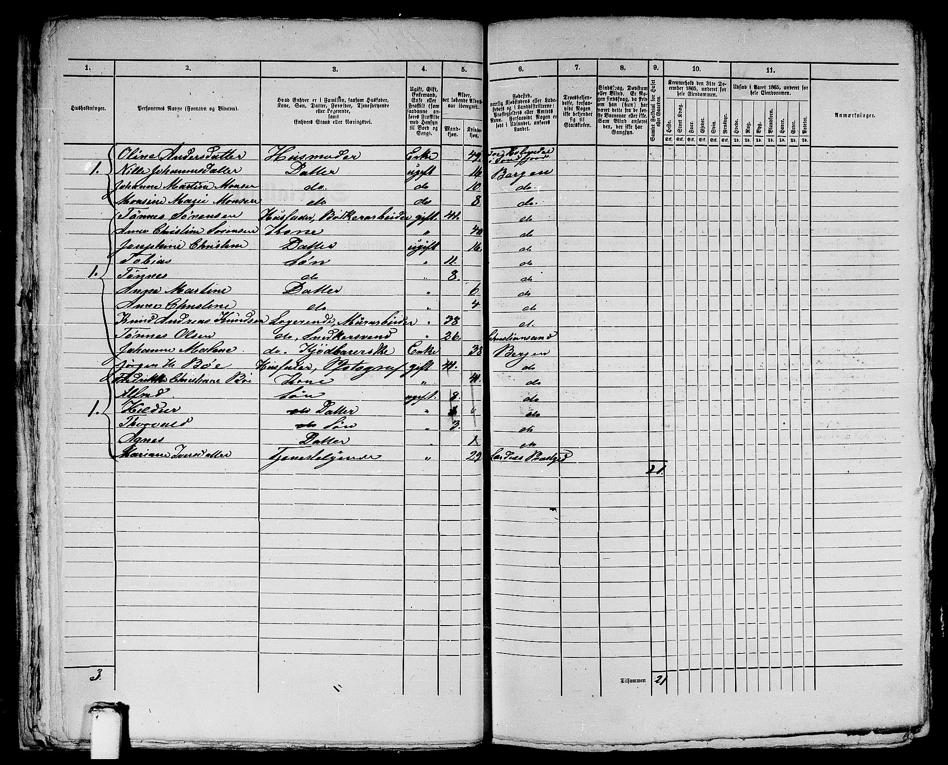 RA, 1865 census for Bergen, 1865, p. 2096