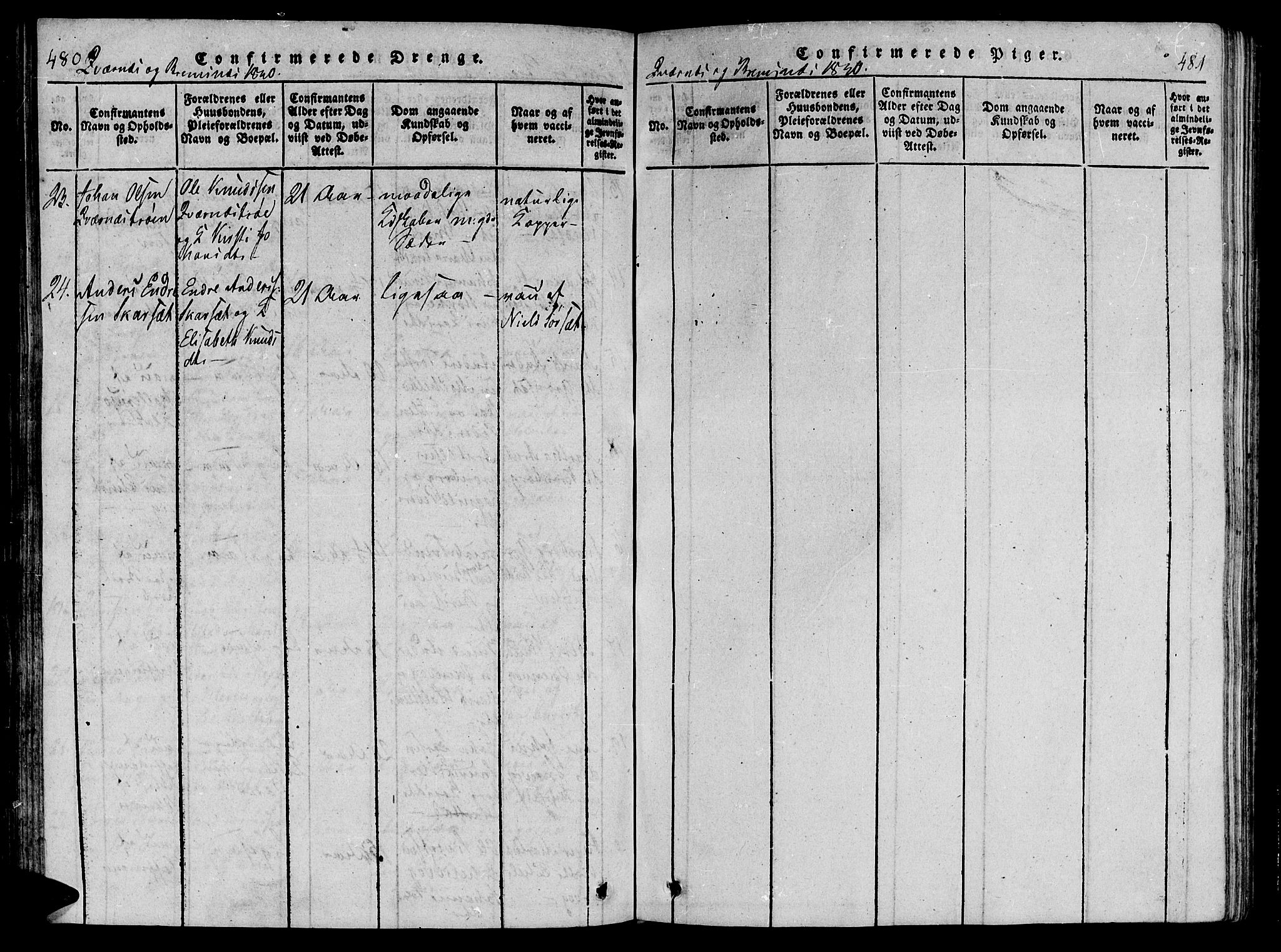 Ministerialprotokoller, klokkerbøker og fødselsregistre - Møre og Romsdal, AV/SAT-A-1454/568/L0800: Parish register (official) no. 568A09 /1, 1819-1830, p. 480-481