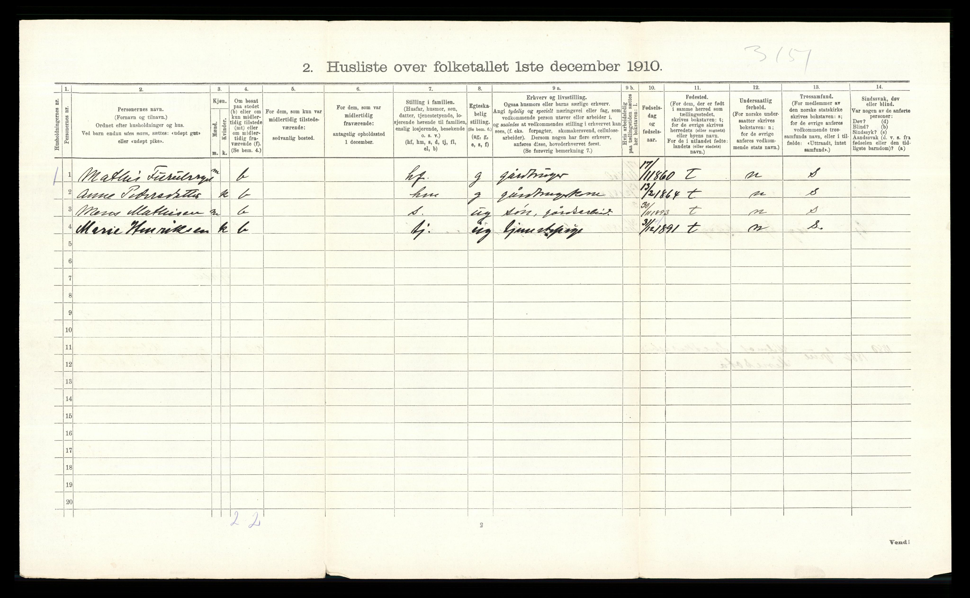 RA, 1910 census for Grue, 1910, p. 1188