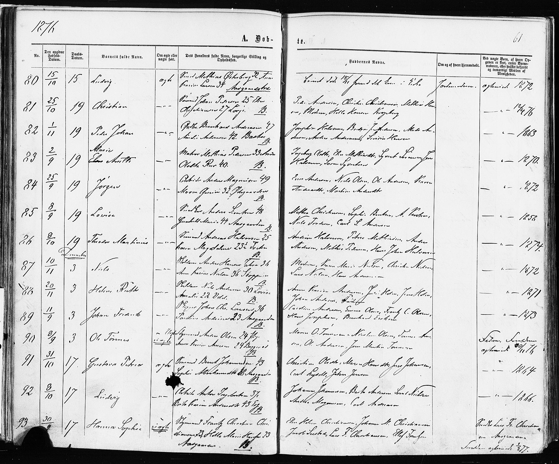 Borre kirkebøker, AV/SAKO-A-338/F/Fa/L0008: Parish register (official) no. I 8, 1868-1877, p. 61