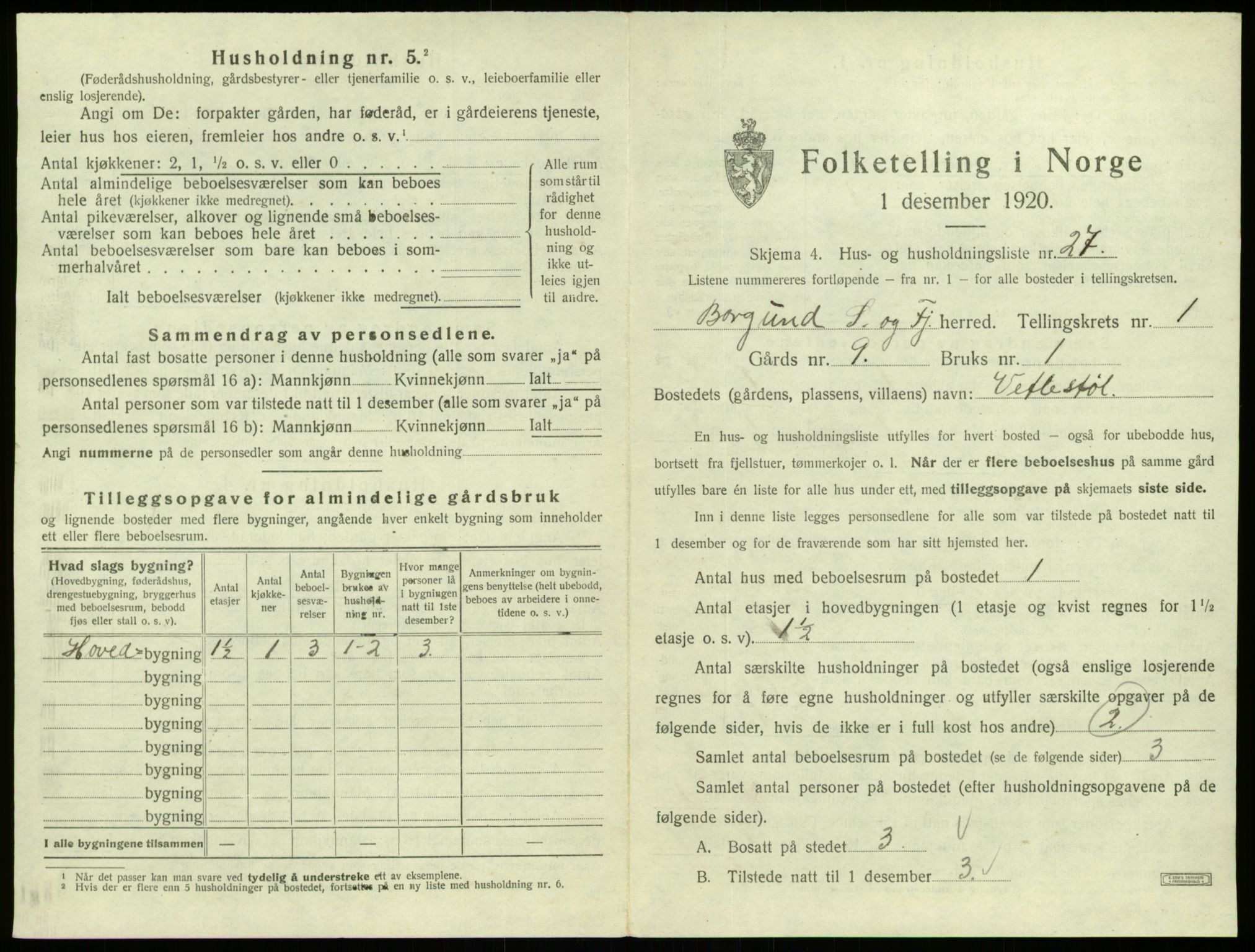 SAB, 1920 census for Borgund, 1920, p. 70