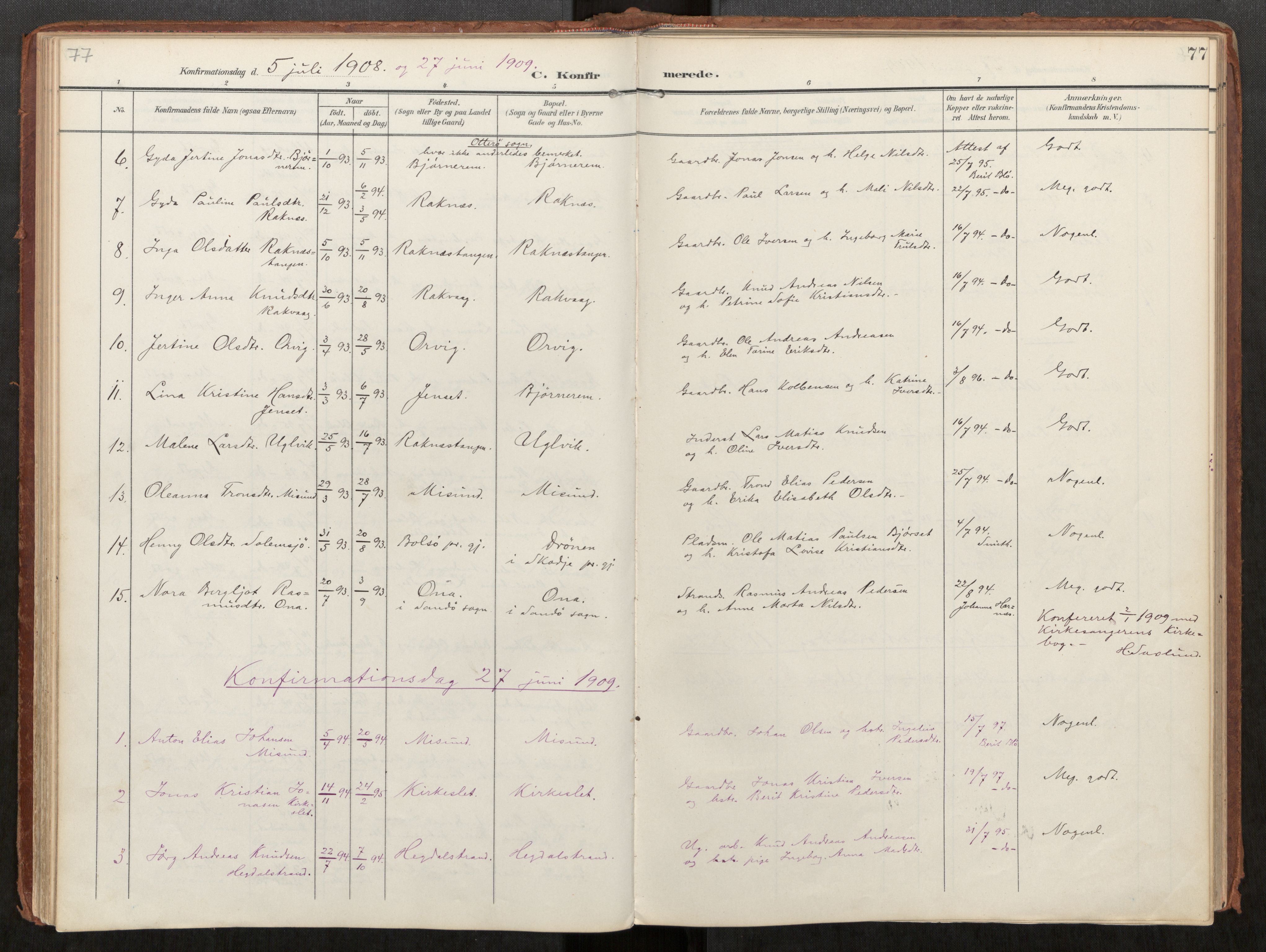 Ministerialprotokoller, klokkerbøker og fødselsregistre - Møre og Romsdal, AV/SAT-A-1454/563/L0740: Parish register (official) no. 563A02, 1903-1923, p. 77