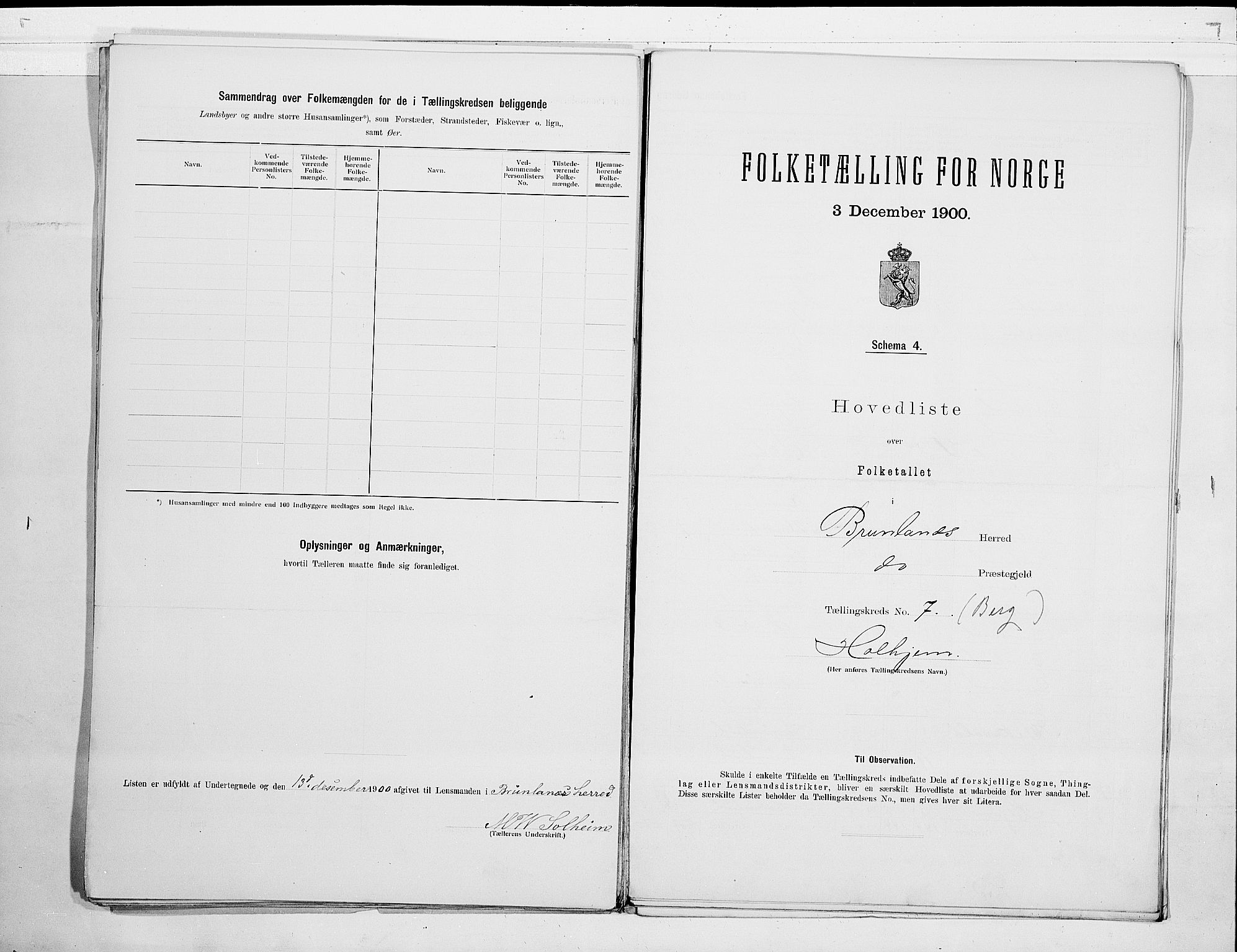 RA, 1900 census for Brunlanes, 1900, p. 20