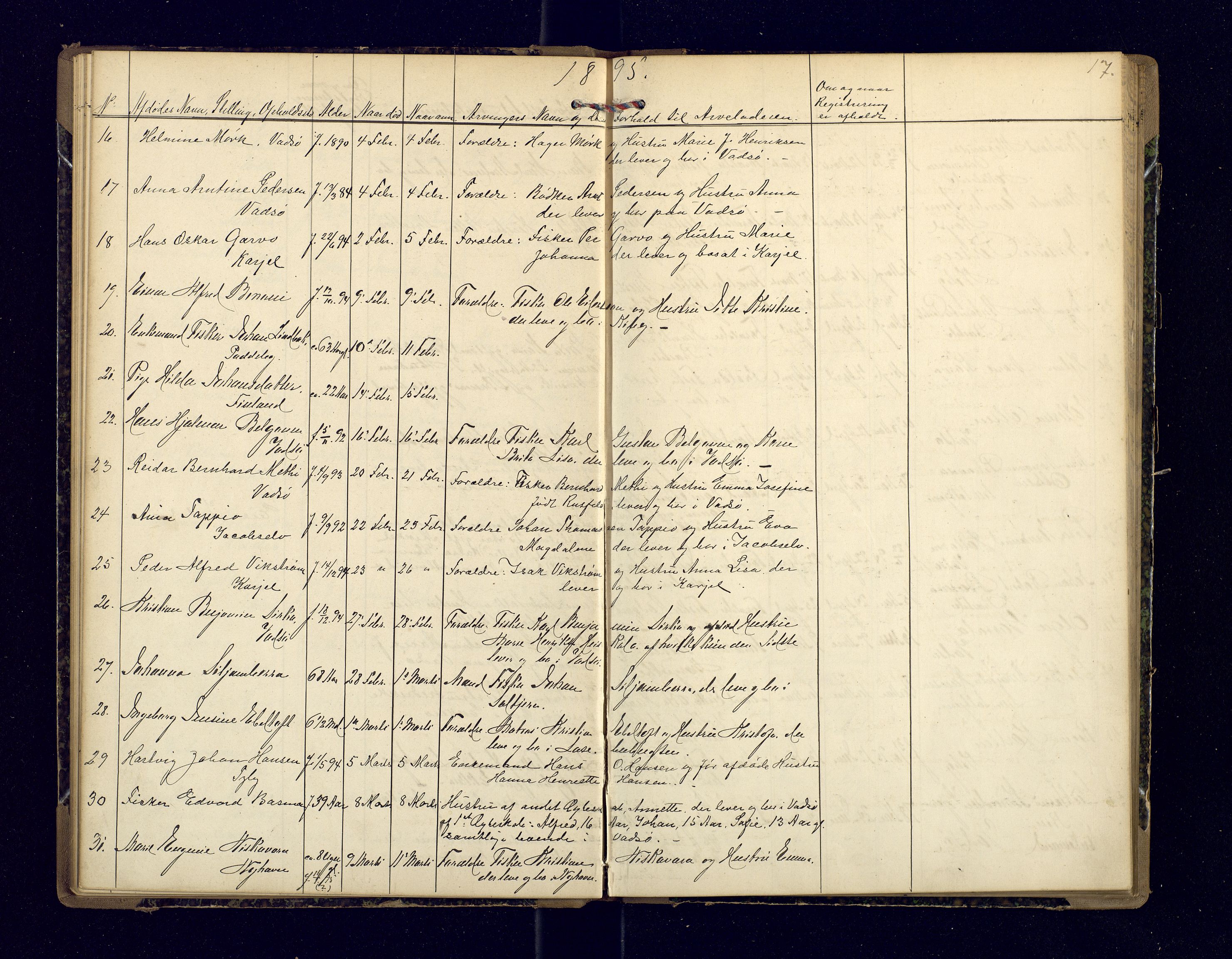 Nord-Varanger (Vadsø) lensmannskontor, AV/SATØ-S-1166/1/Fi/Fia/L0157: Dødsfallsprotokoller, 1892-1908