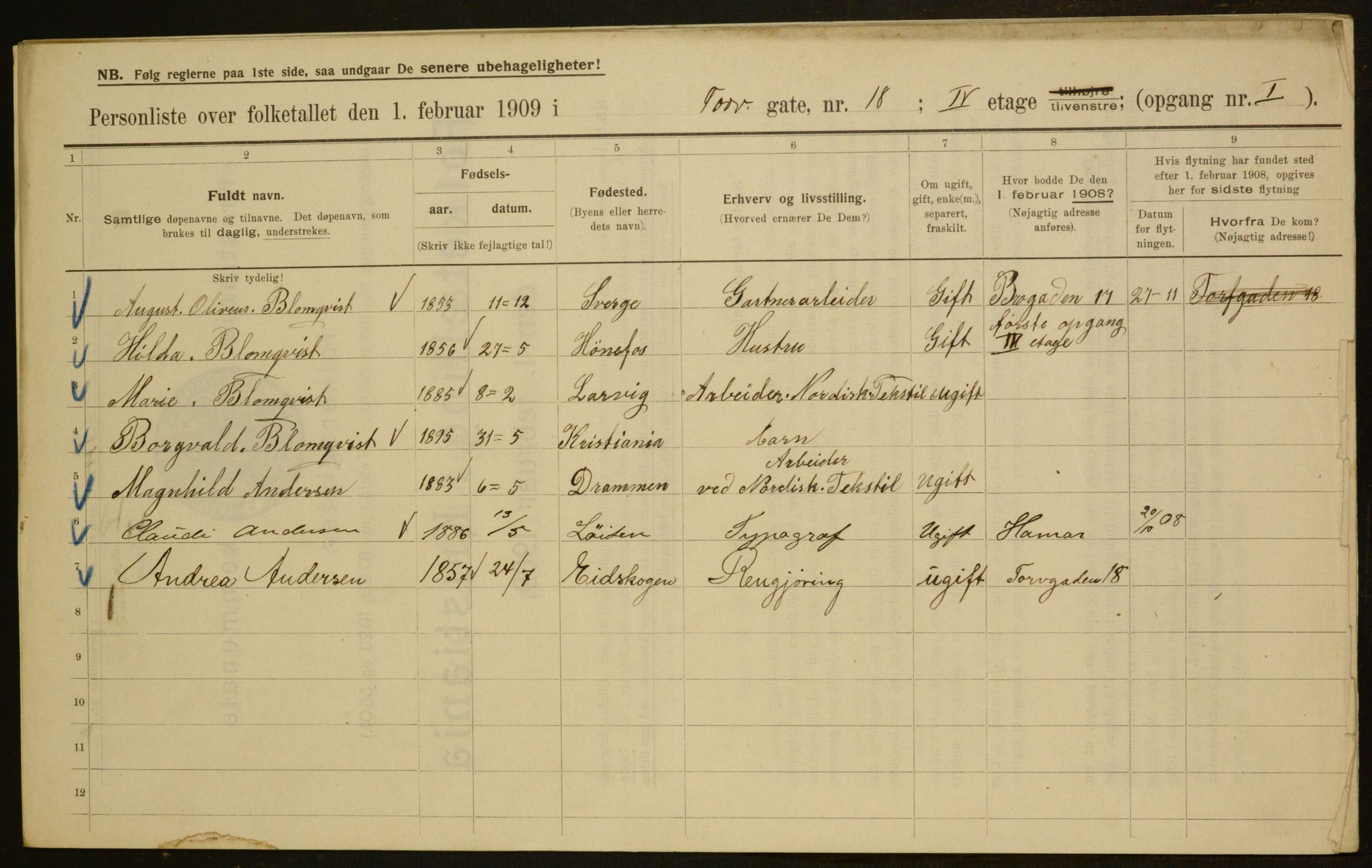 OBA, Municipal Census 1909 for Kristiania, 1909, p. 103424