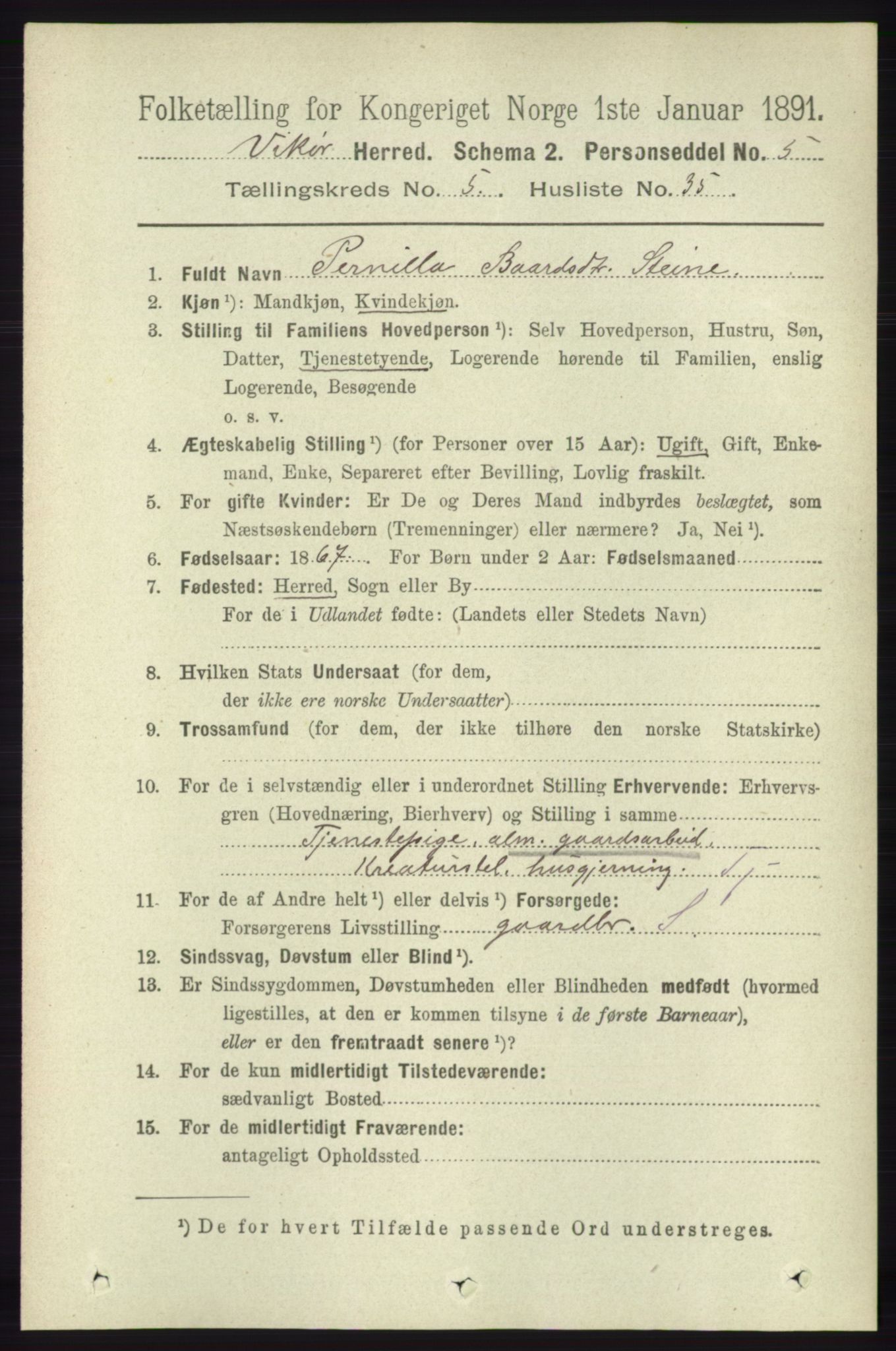 RA, 1891 census for 1238 Vikør, 1891, p. 1597