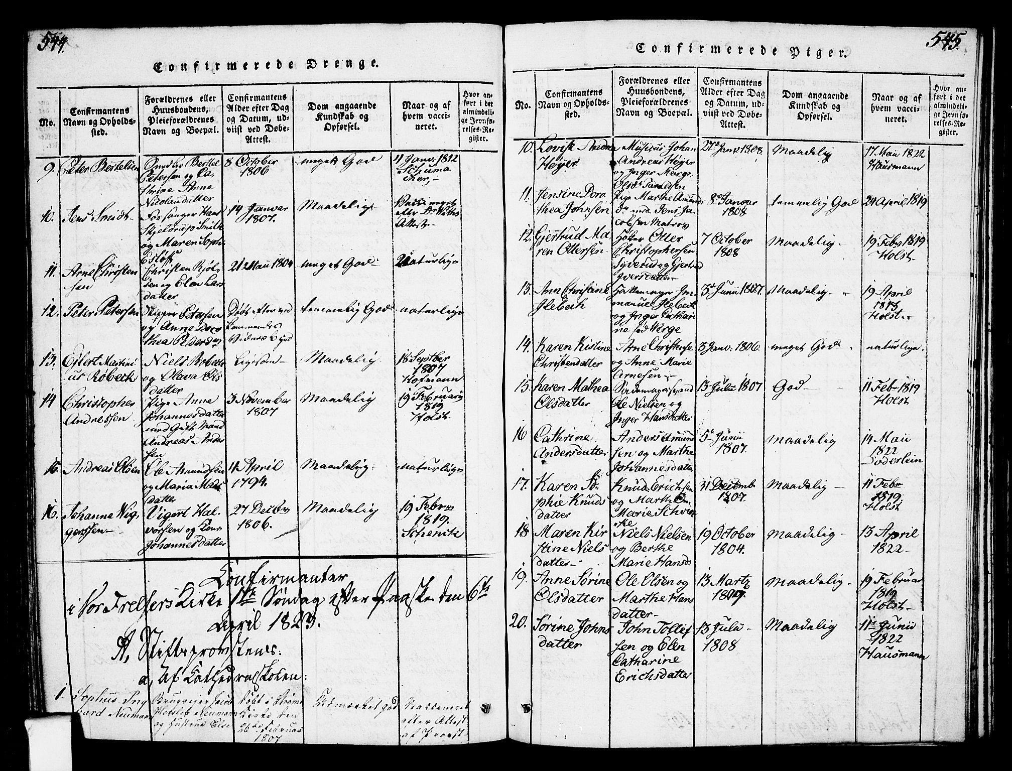 Oslo domkirke Kirkebøker, SAO/A-10752/F/Fa/L0007: Parish register (official) no. 7, 1817-1824, p. 544-545