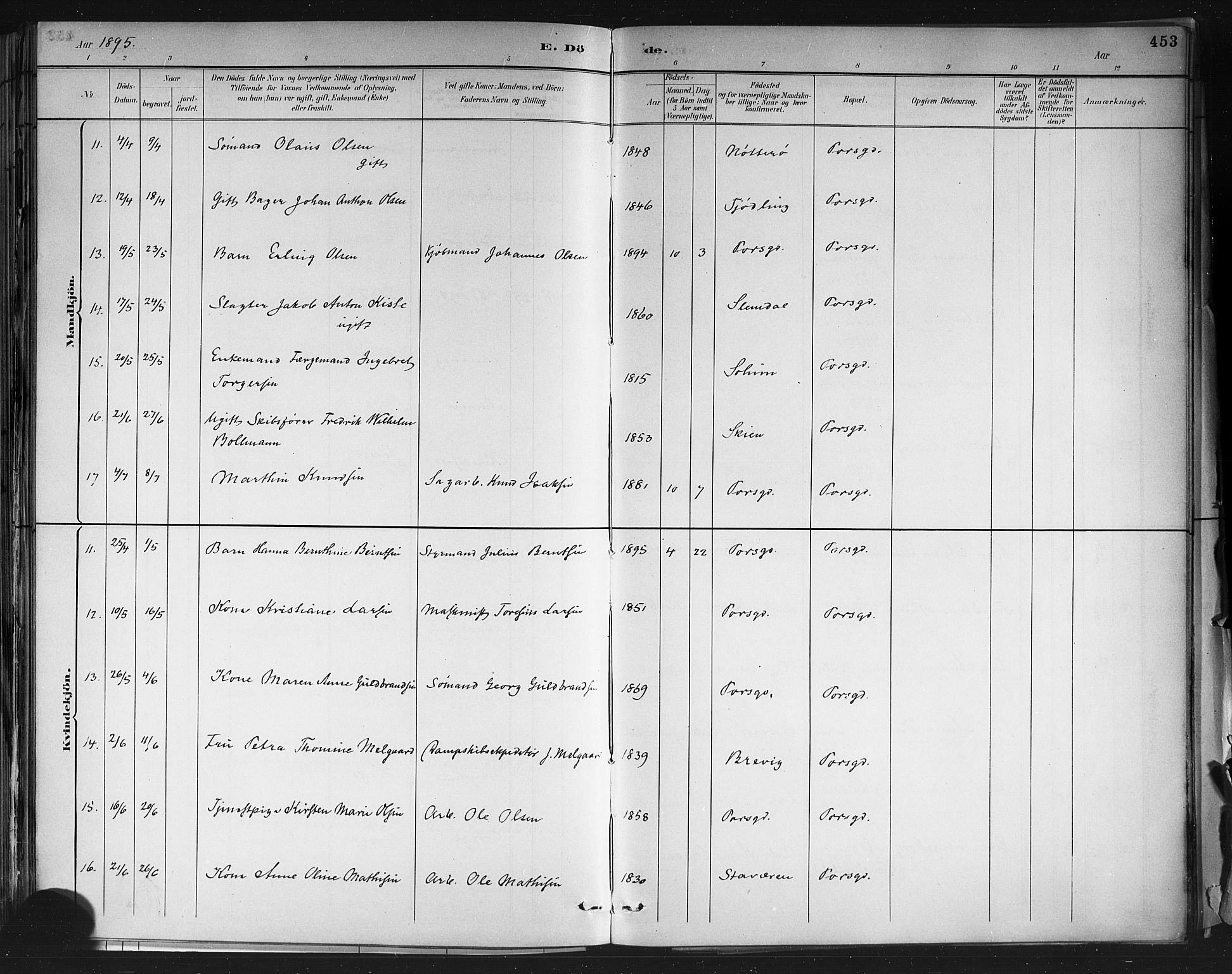 Porsgrunn kirkebøker , AV/SAKO-A-104/G/Gb/L0005: Parish register (copy) no. II 5, 1883-1915, p. 453