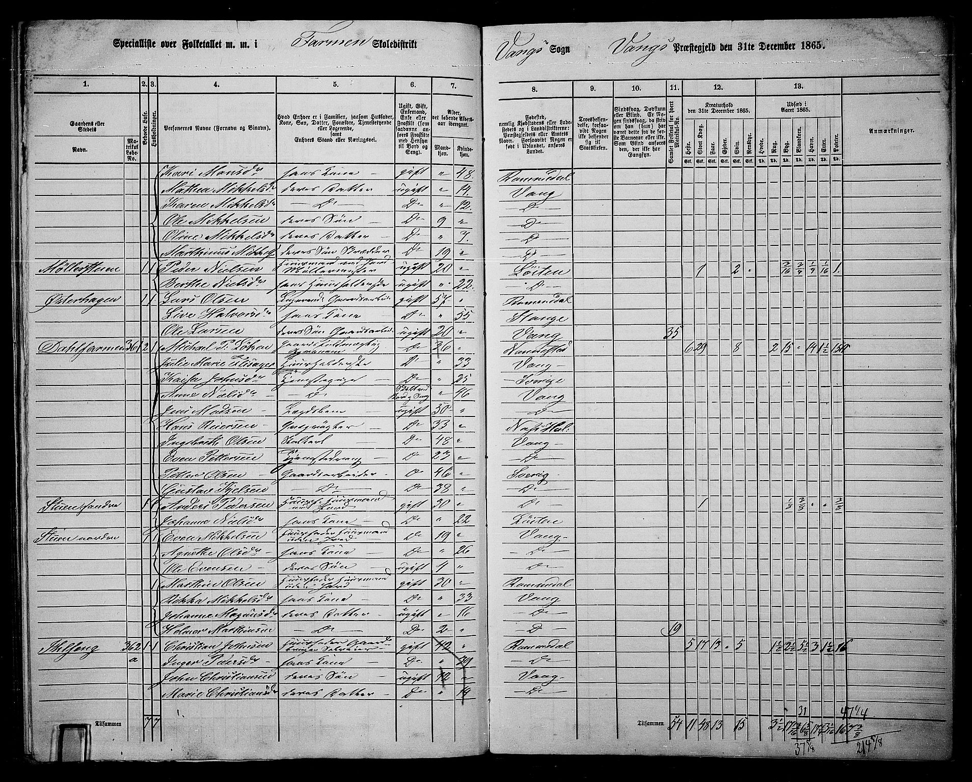 RA, 1865 census for Vang/Vang og Furnes, 1865, p. 323