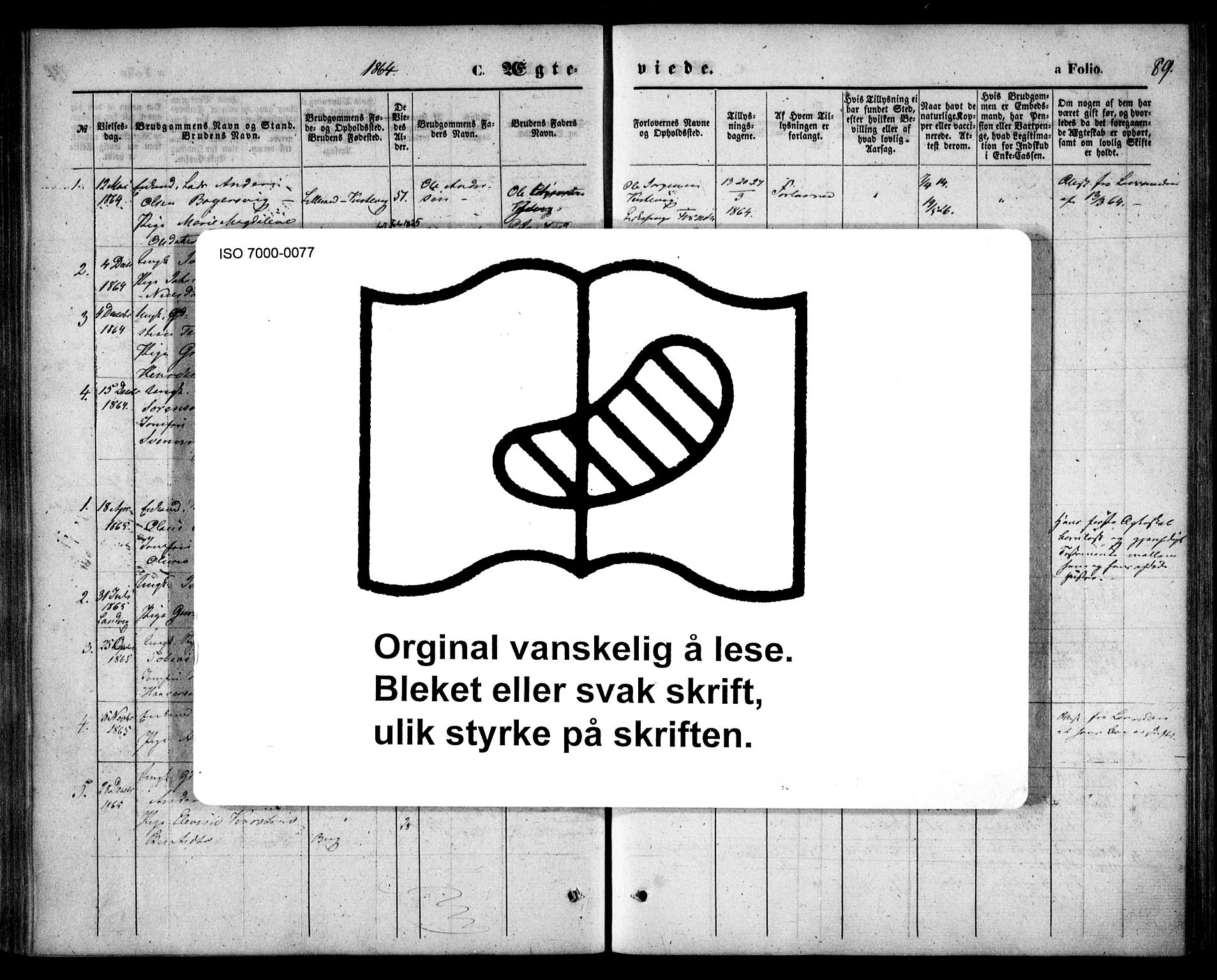 Hommedal sokneprestkontor, AV/SAK-1111-0023/F/Fa/Faa/L0002: Parish register (official) no. A 2, 1861-1884, p. 89