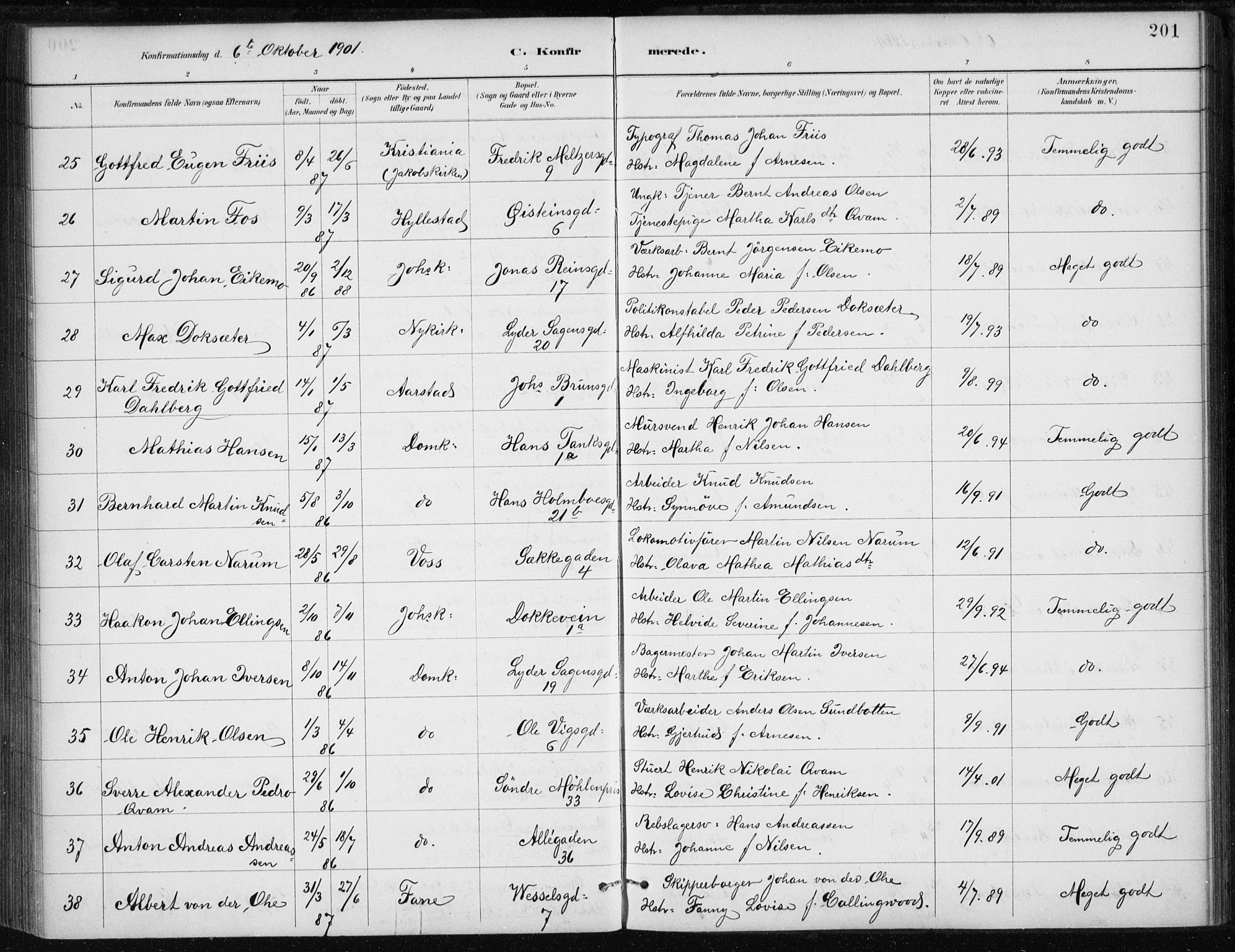 Johanneskirken sokneprestembete, AV/SAB-A-76001/H/Haa/L0008: Parish register (official) no. C 1, 1885-1907, p. 201