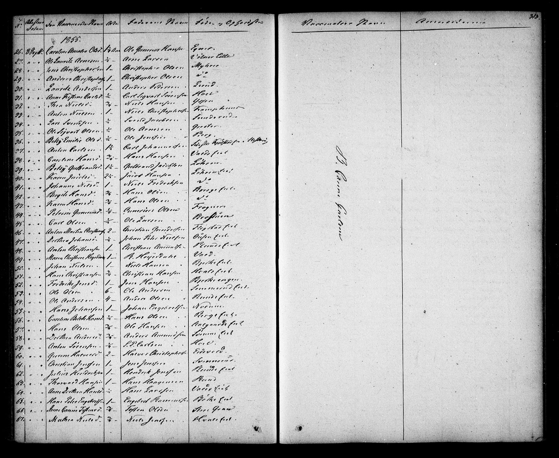 Sørum prestekontor Kirkebøker, AV/SAO-A-10303/F/Fa/L0005: Parish register (official) no. I 5, 1846-1863, p. 313