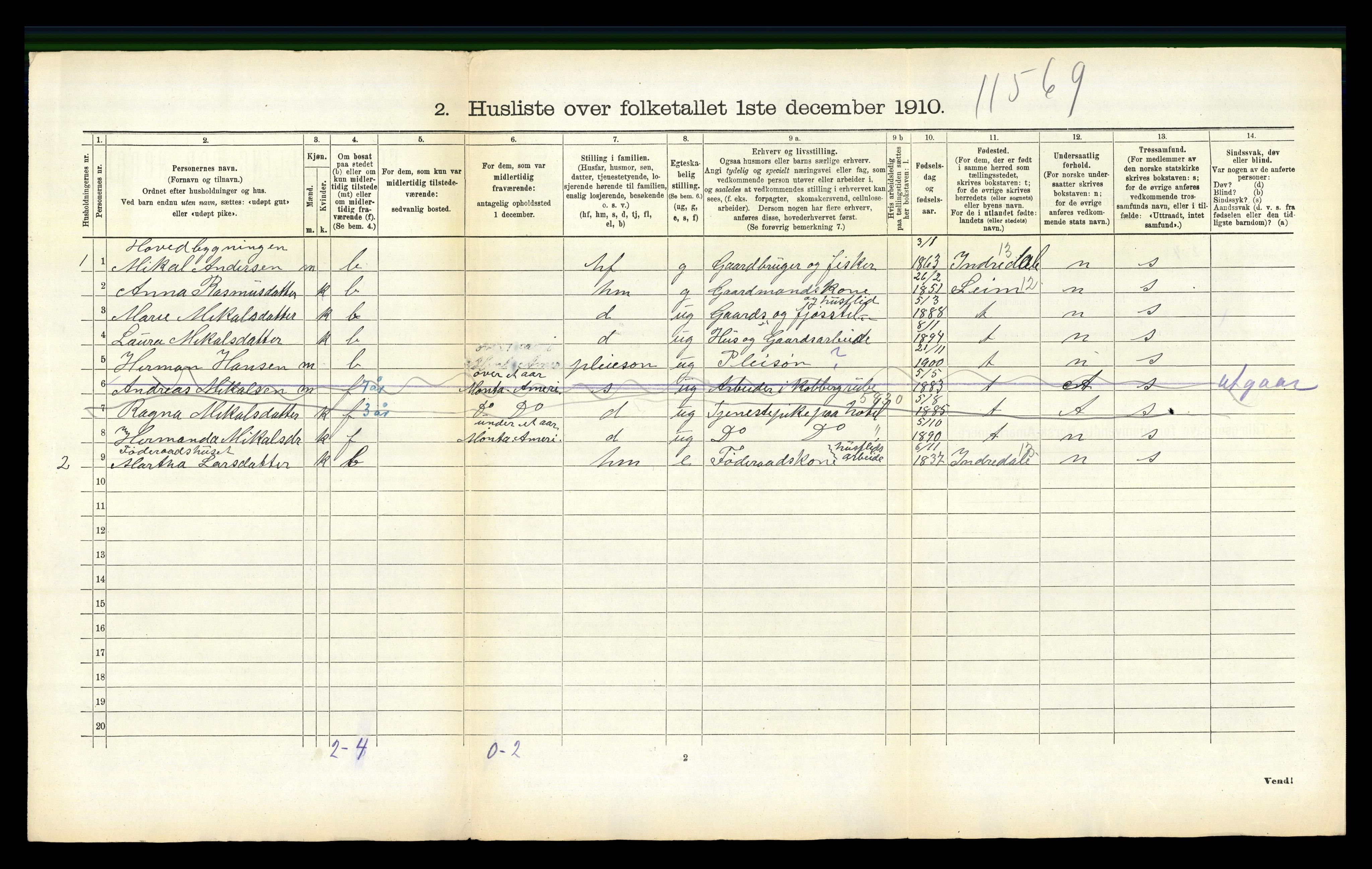 RA, 1910 census for Askvoll, 1910, p. 496