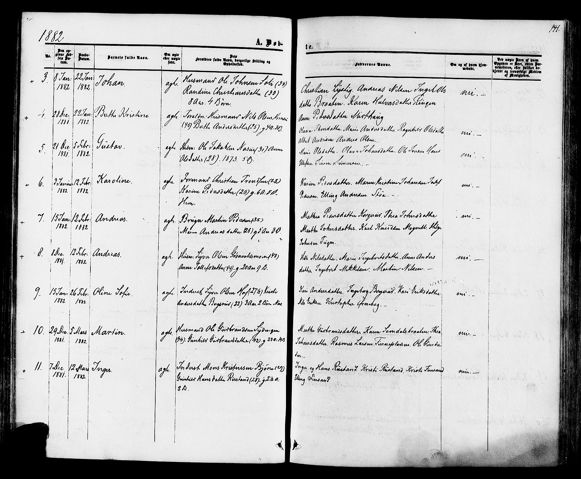 Ådal kirkebøker, SAKO/A-248/F/Fa/L0001: Parish register (official) no. I 1, 1857-1883, p. 141