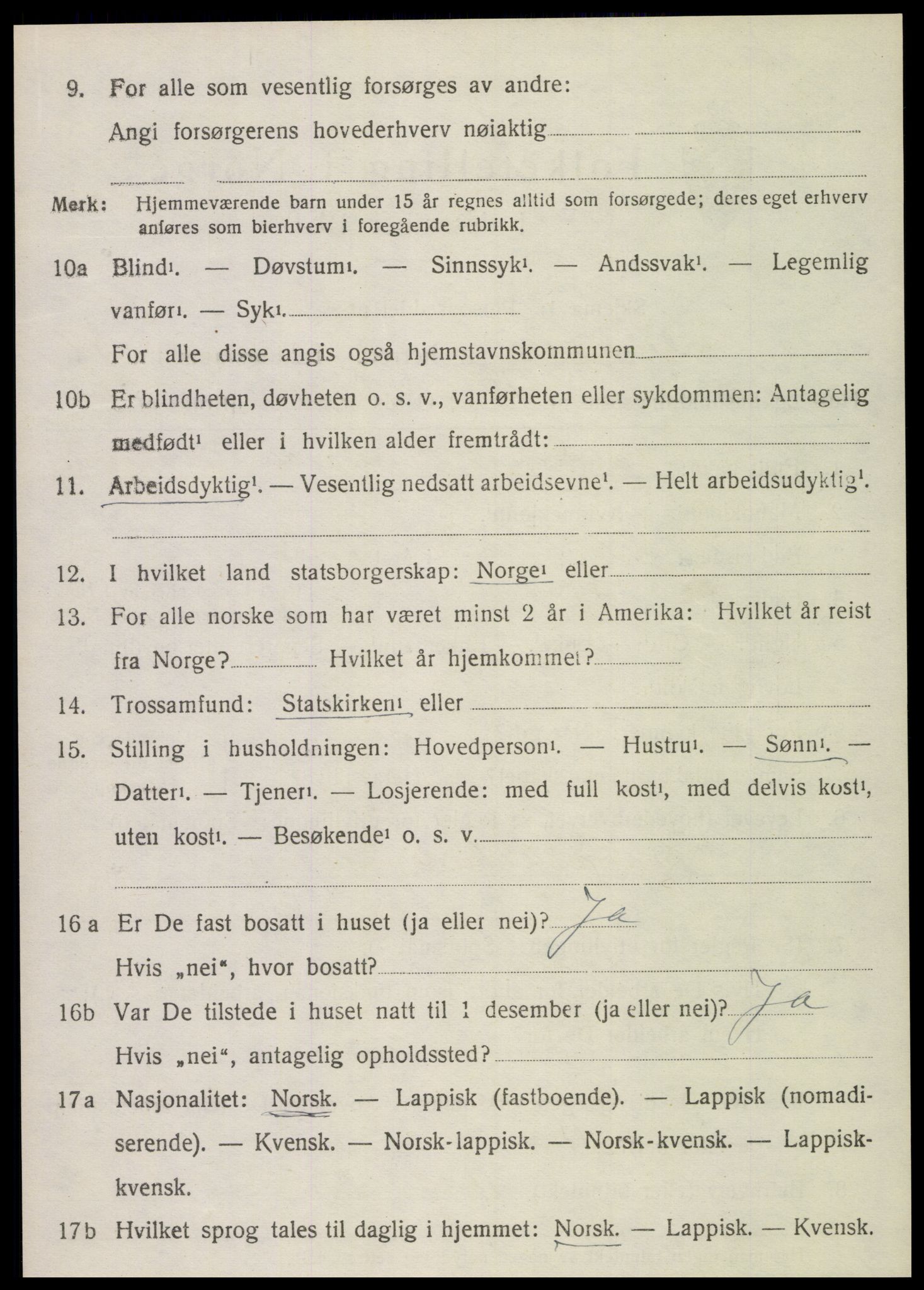 SAT, 1920 census for Sparbu, 1920, p. 4964