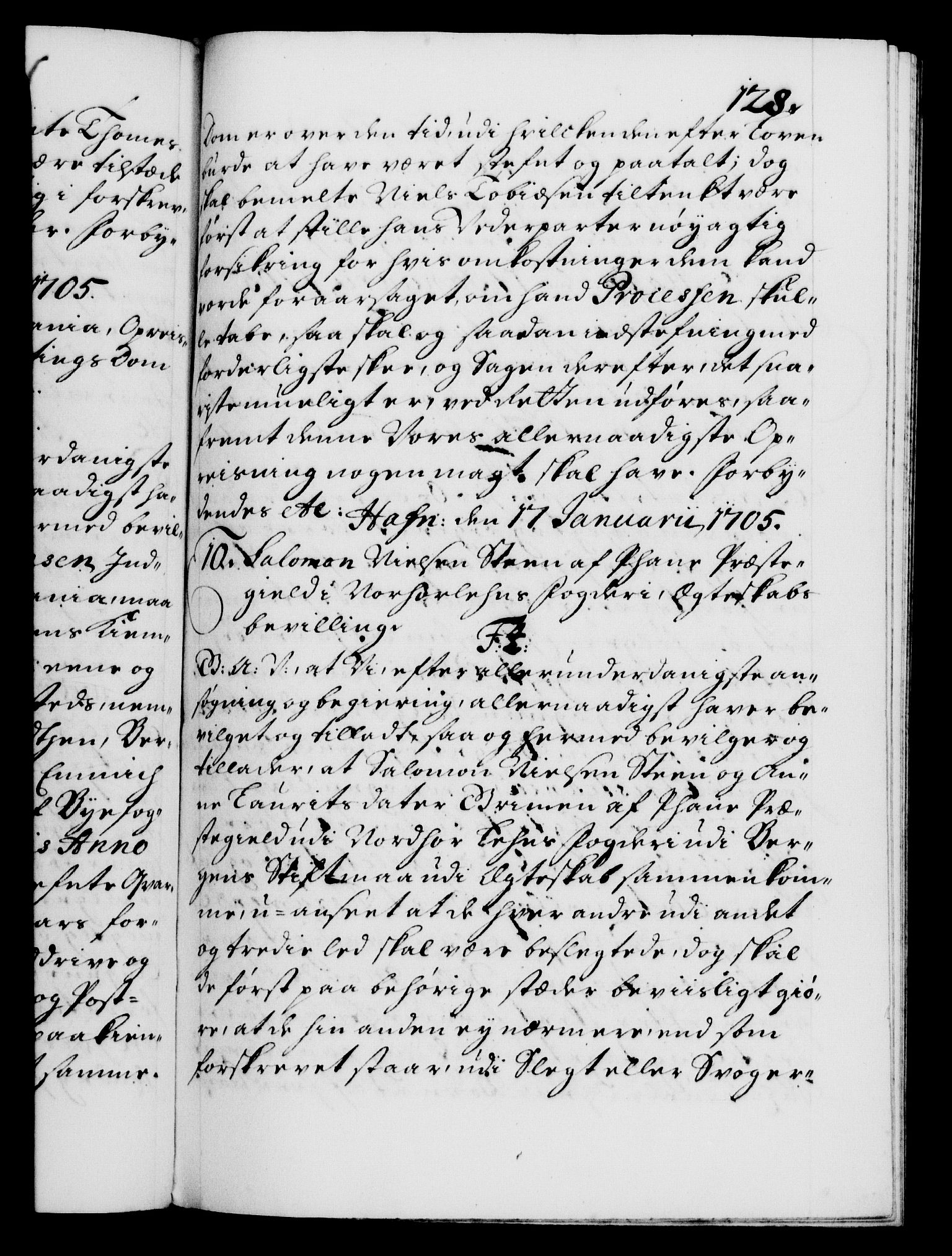 Danske Kanselli 1572-1799, AV/RA-EA-3023/F/Fc/Fca/Fcaa/L0019: Norske registre, 1704-1707, p. 128a