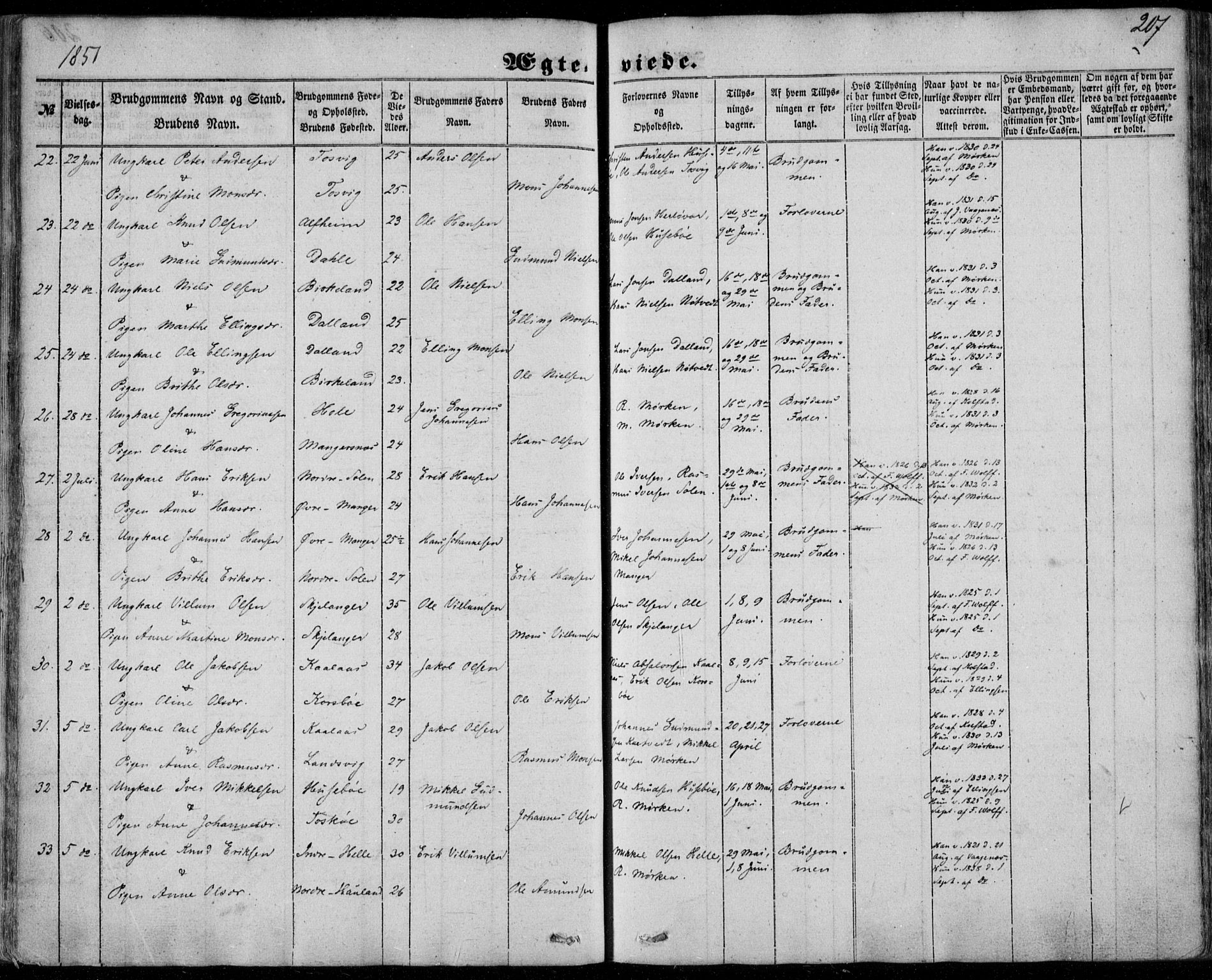 Manger sokneprestembete, SAB/A-76801/H/Haa: Parish register (official) no. A 6, 1849-1859, p. 207