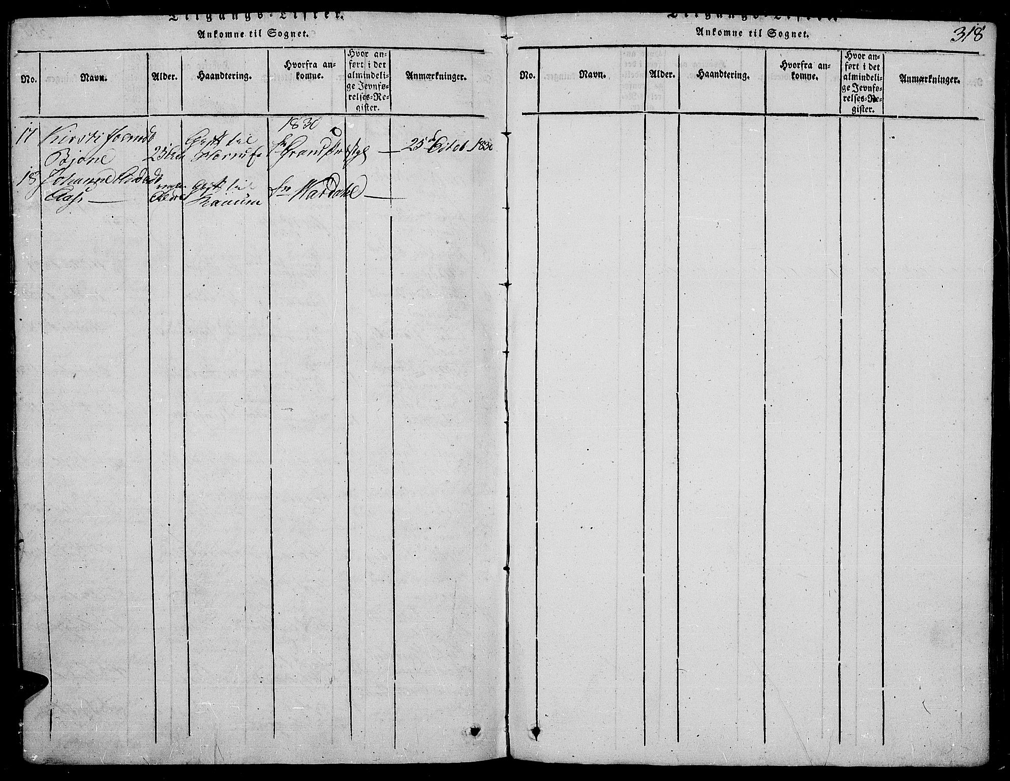 Land prestekontor, SAH/PREST-120/H/Ha/Haa/L0007: Parish register (official) no. 7, 1814-1830, p. 318