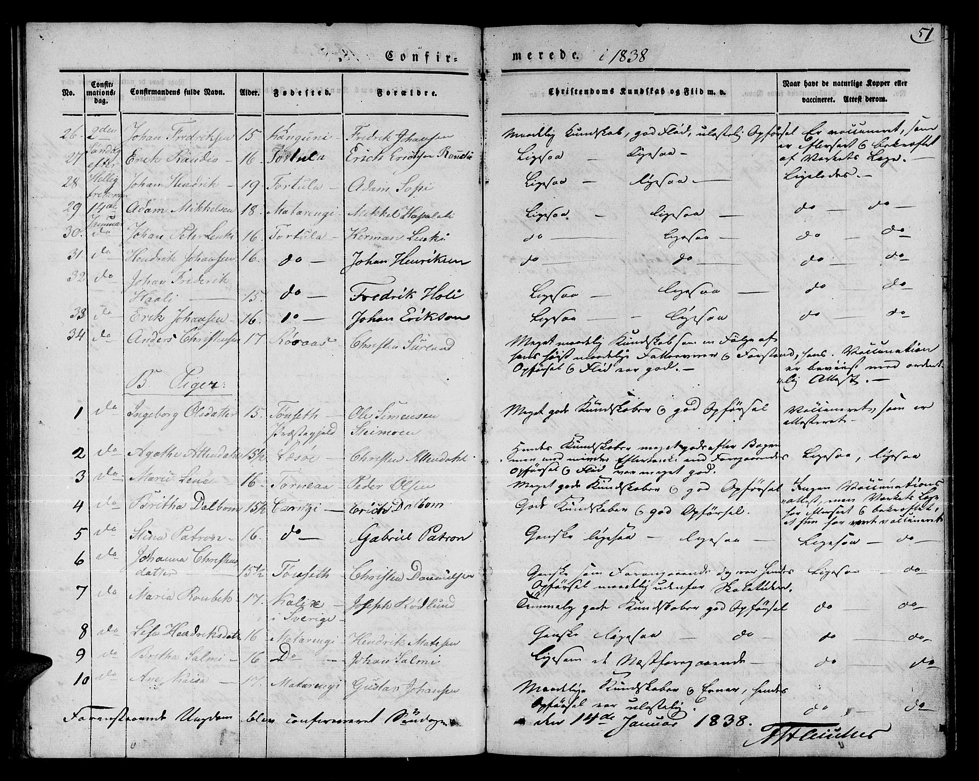 Talvik sokneprestkontor, AV/SATØ-S-1337/H/Ha/L0015kirke: Parish register (official) no. 15, 1837-1847, p. 51