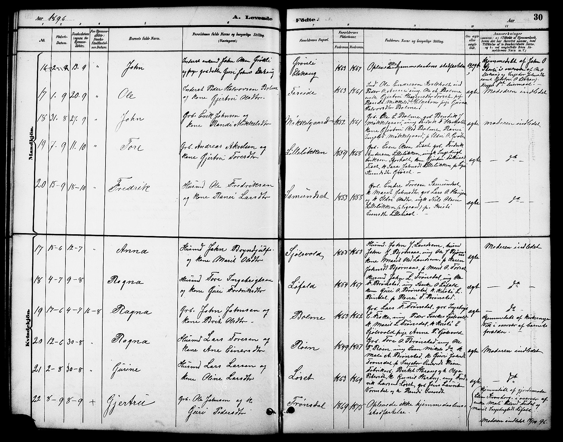 Ministerialprotokoller, klokkerbøker og fødselsregistre - Møre og Romsdal, AV/SAT-A-1454/598/L1078: Parish register (copy) no. 598C03, 1892-1909, p. 30