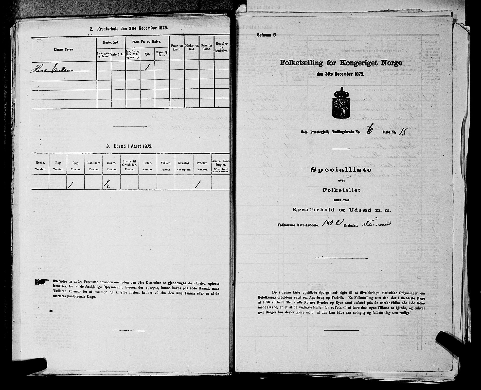 SAKO, 1875 census for 0612P Hole, 1875, p. 1150