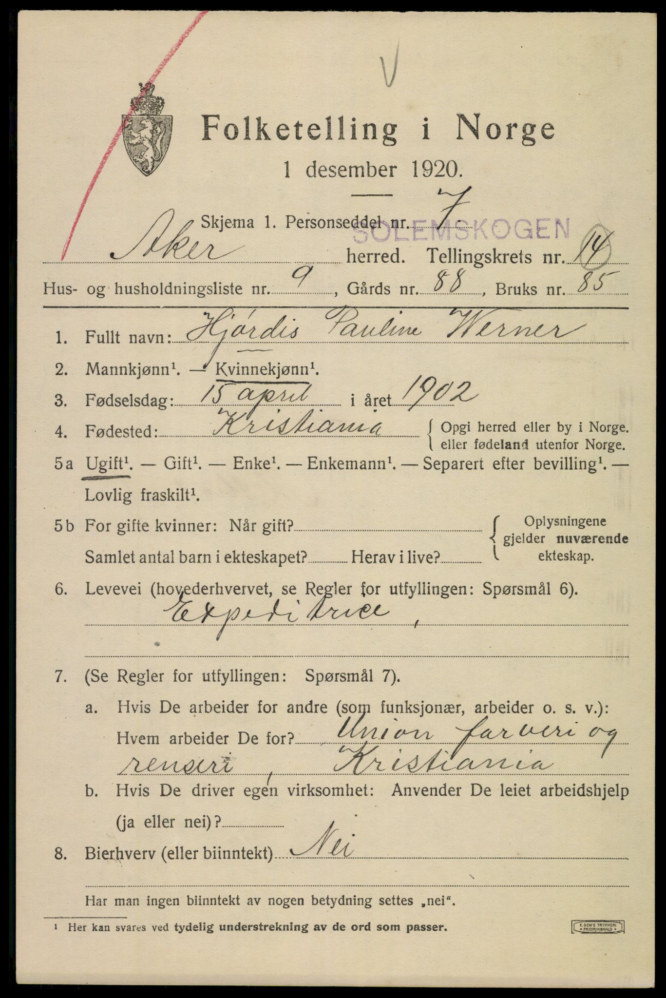 SAO, 1920 census for Aker, 1920, p. 85894