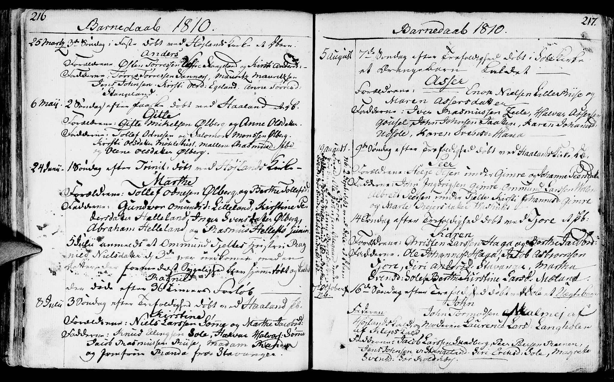 Håland sokneprestkontor, AV/SAST-A-101802/001/30BA/L0003: Parish register (official) no. A 3, 1794-1815, p. 216-217