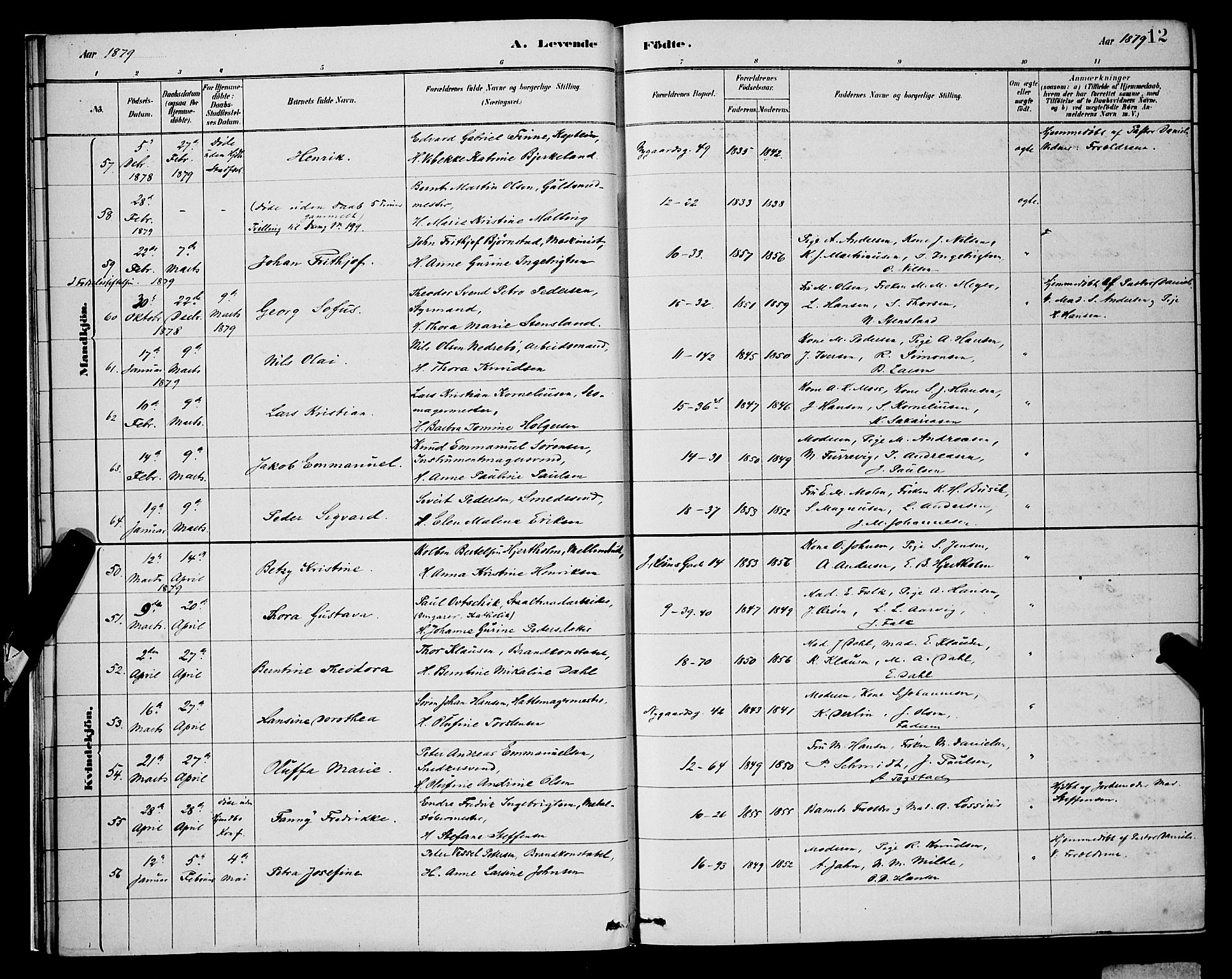 Domkirken sokneprestembete, AV/SAB-A-74801/H/Hab/L0015: Parish register (copy) no. B 8, 1879-1887, p. 12