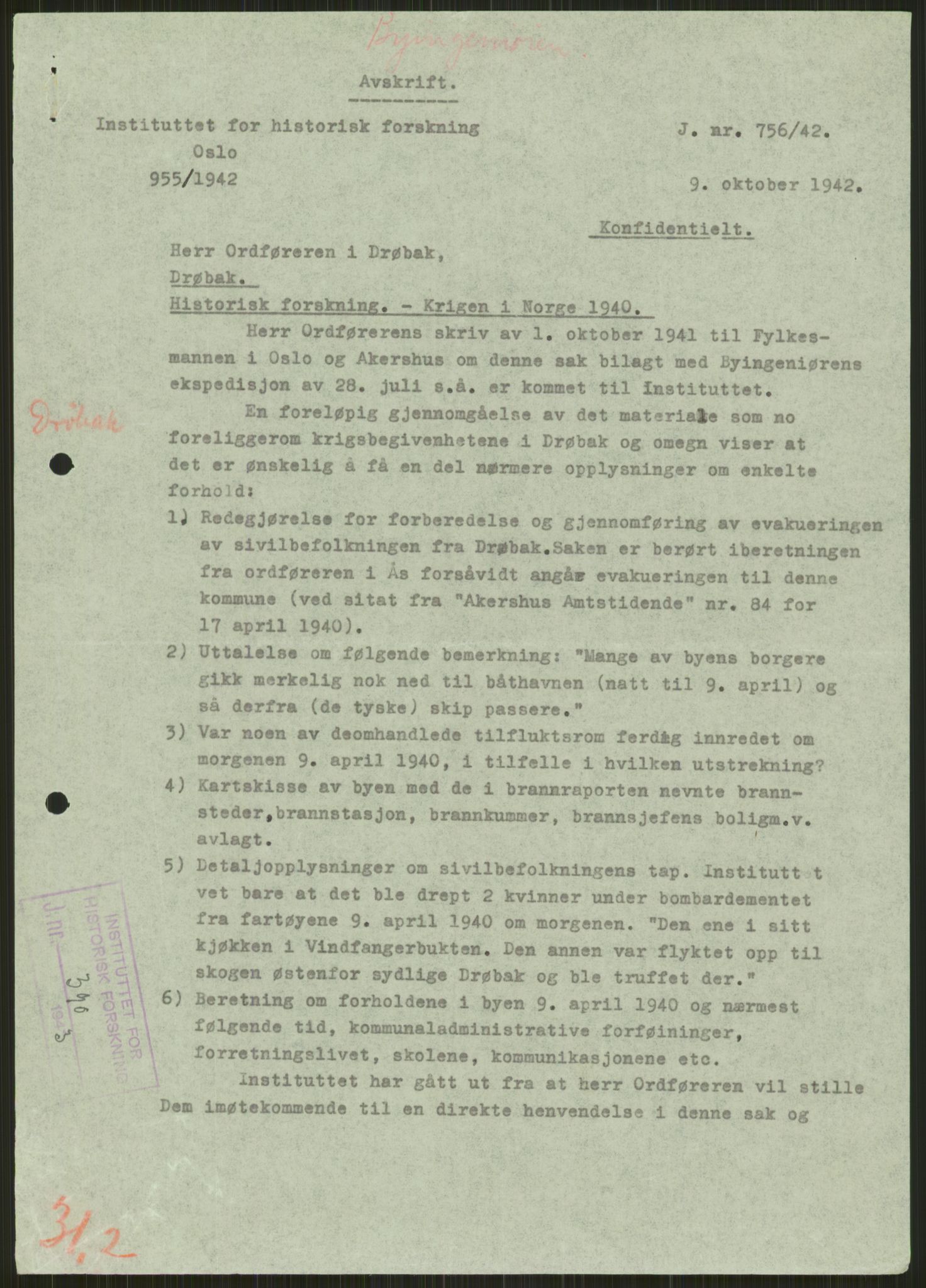 Forsvaret, Forsvarets krigshistoriske avdeling, AV/RA-RAFA-2017/Y/Ya/L0013: II-C-11-31 - Fylkesmenn.  Rapporter om krigsbegivenhetene 1940., 1940, p. 729