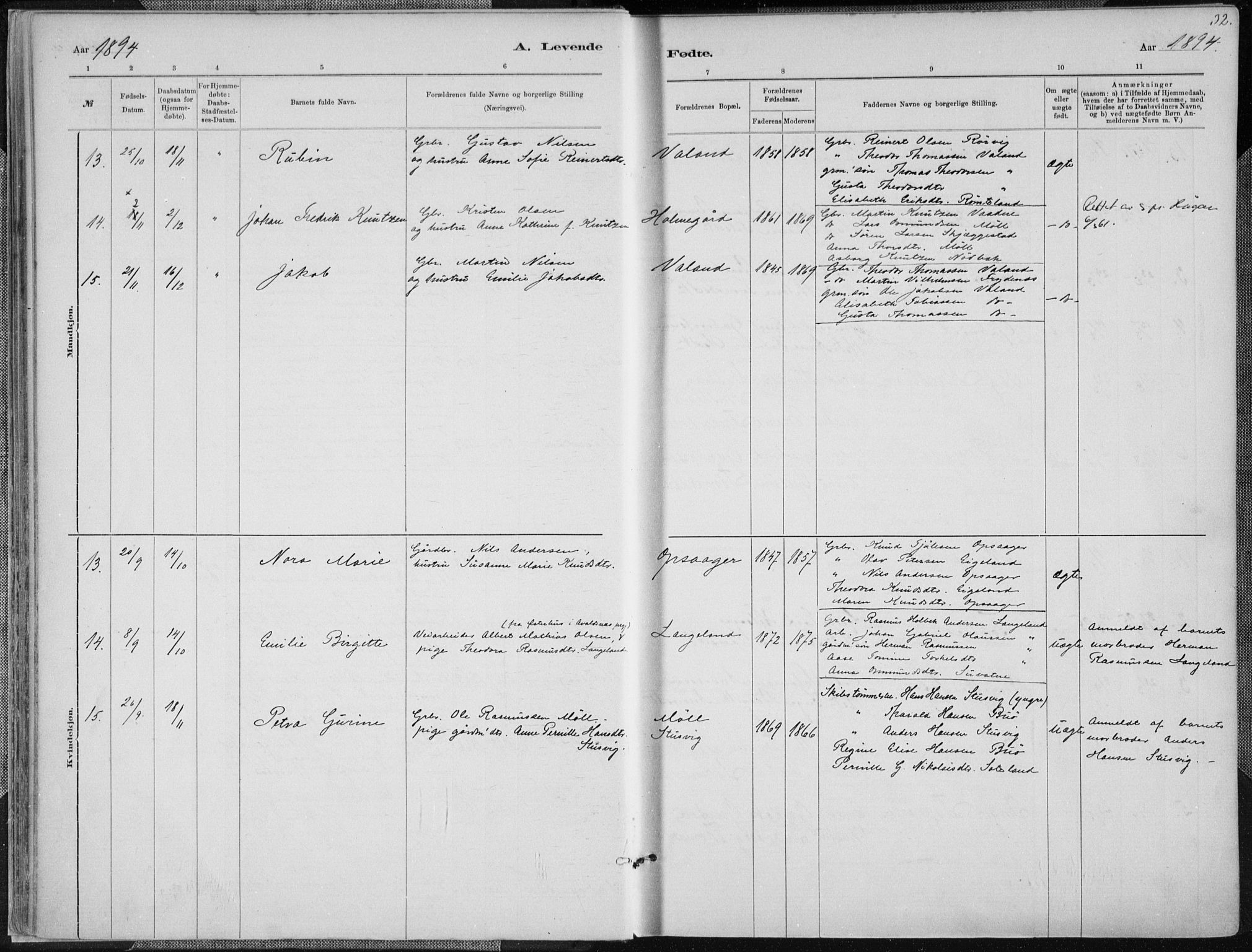 Holum sokneprestkontor, AV/SAK-1111-0022/F/Fa/Faa/L0007: Parish register (official) no. A 7, 1884-1907, p. 32