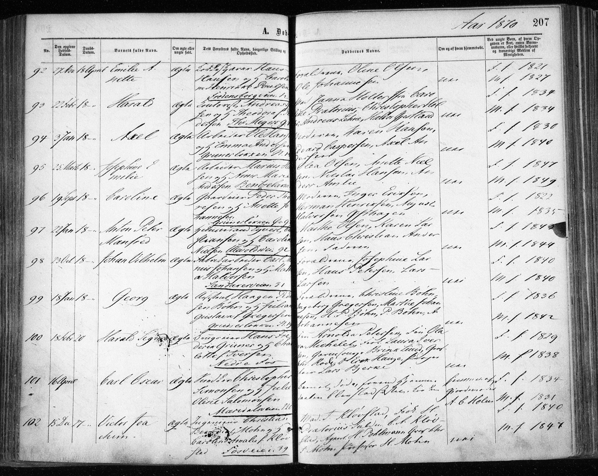 Gamle Aker prestekontor Kirkebøker, AV/SAO-A-10617a/F/L0002: Parish register (official) no. 2, 1864-1872, p. 207