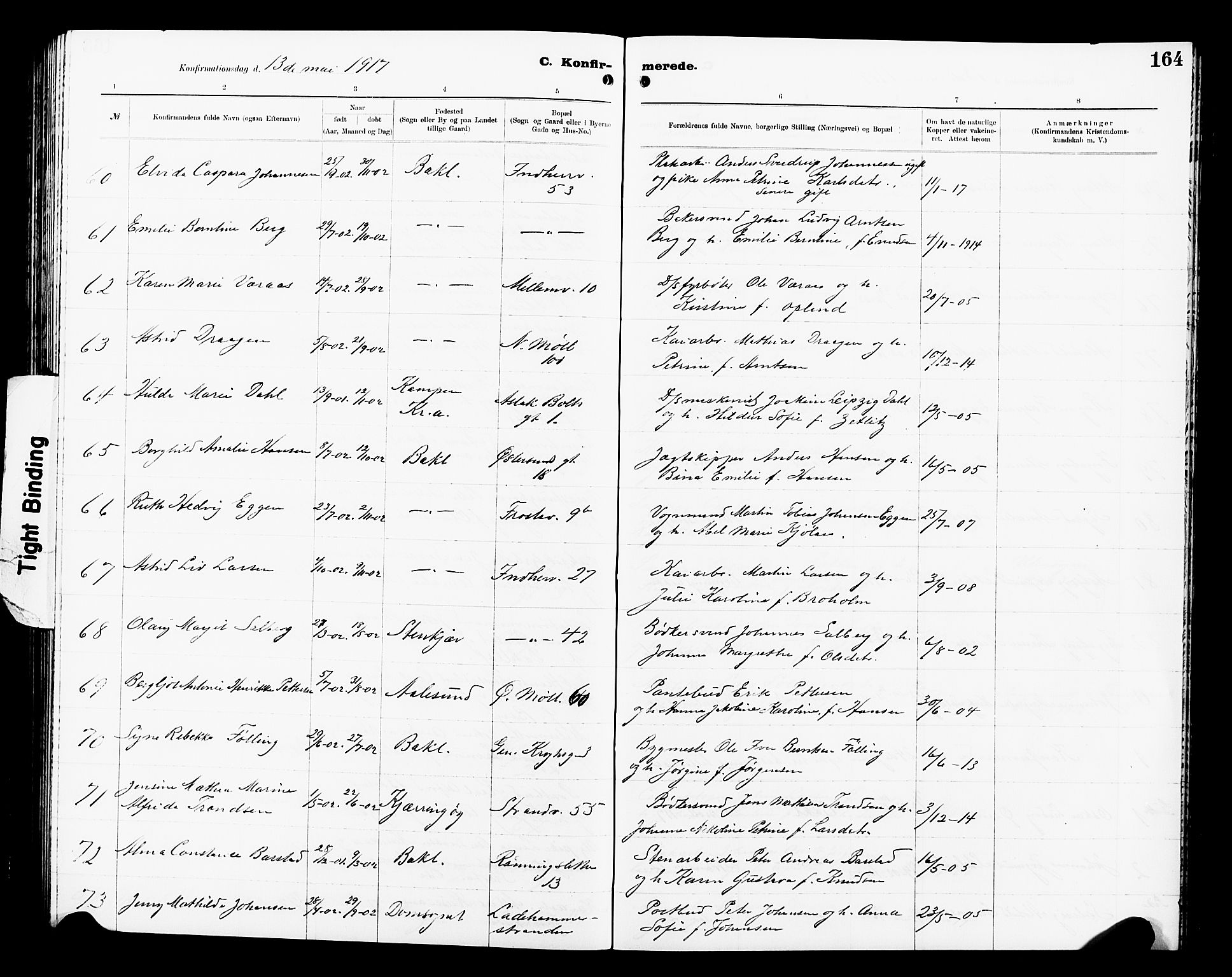 Ministerialprotokoller, klokkerbøker og fødselsregistre - Sør-Trøndelag, AV/SAT-A-1456/605/L0256: Parish register (copy) no. 605C03, 1916-1920, p. 164