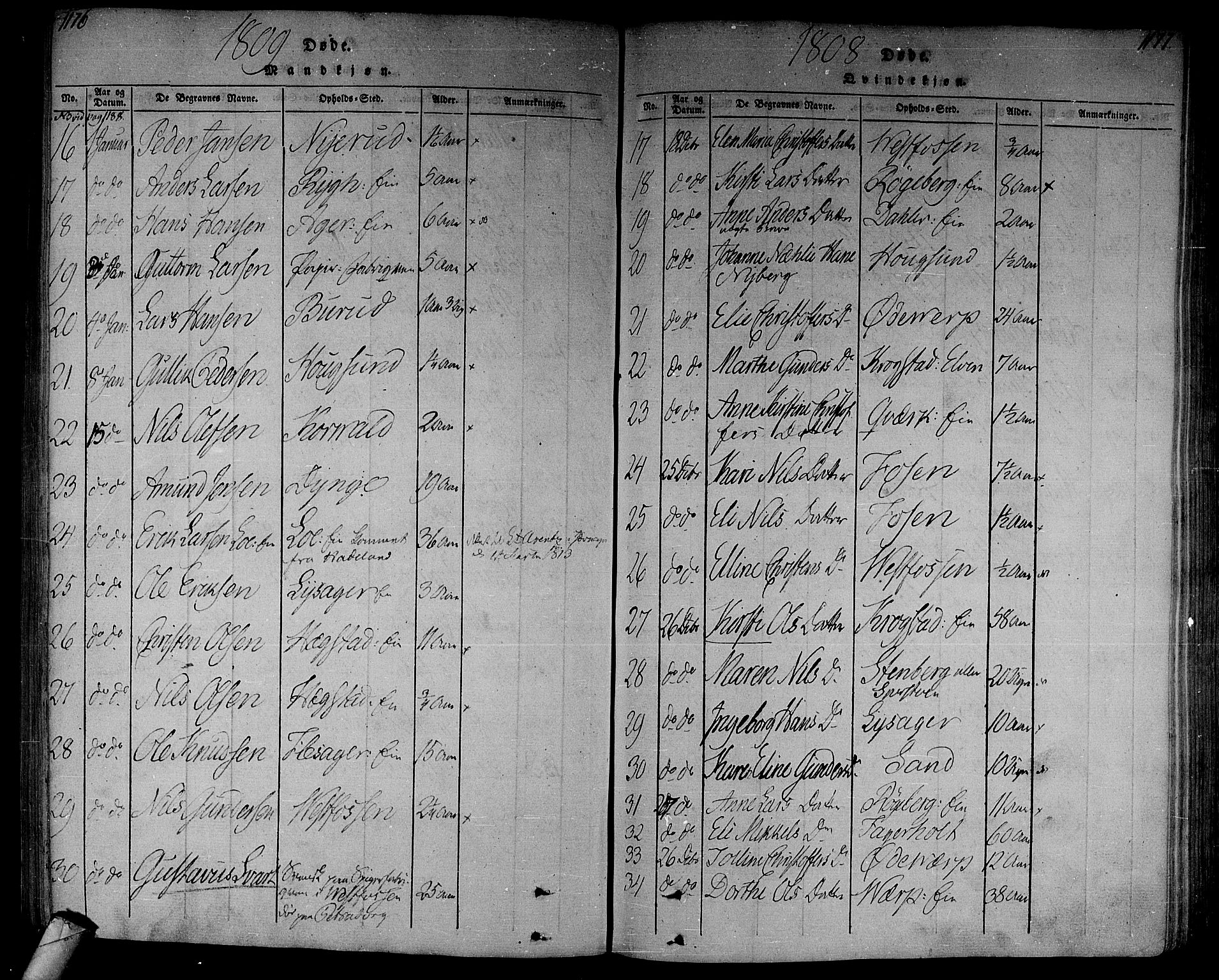 Eiker kirkebøker, AV/SAKO-A-4/F/Fa/L0010: Parish register (official) no. I 10, 1806-1815, p. 1176-1177