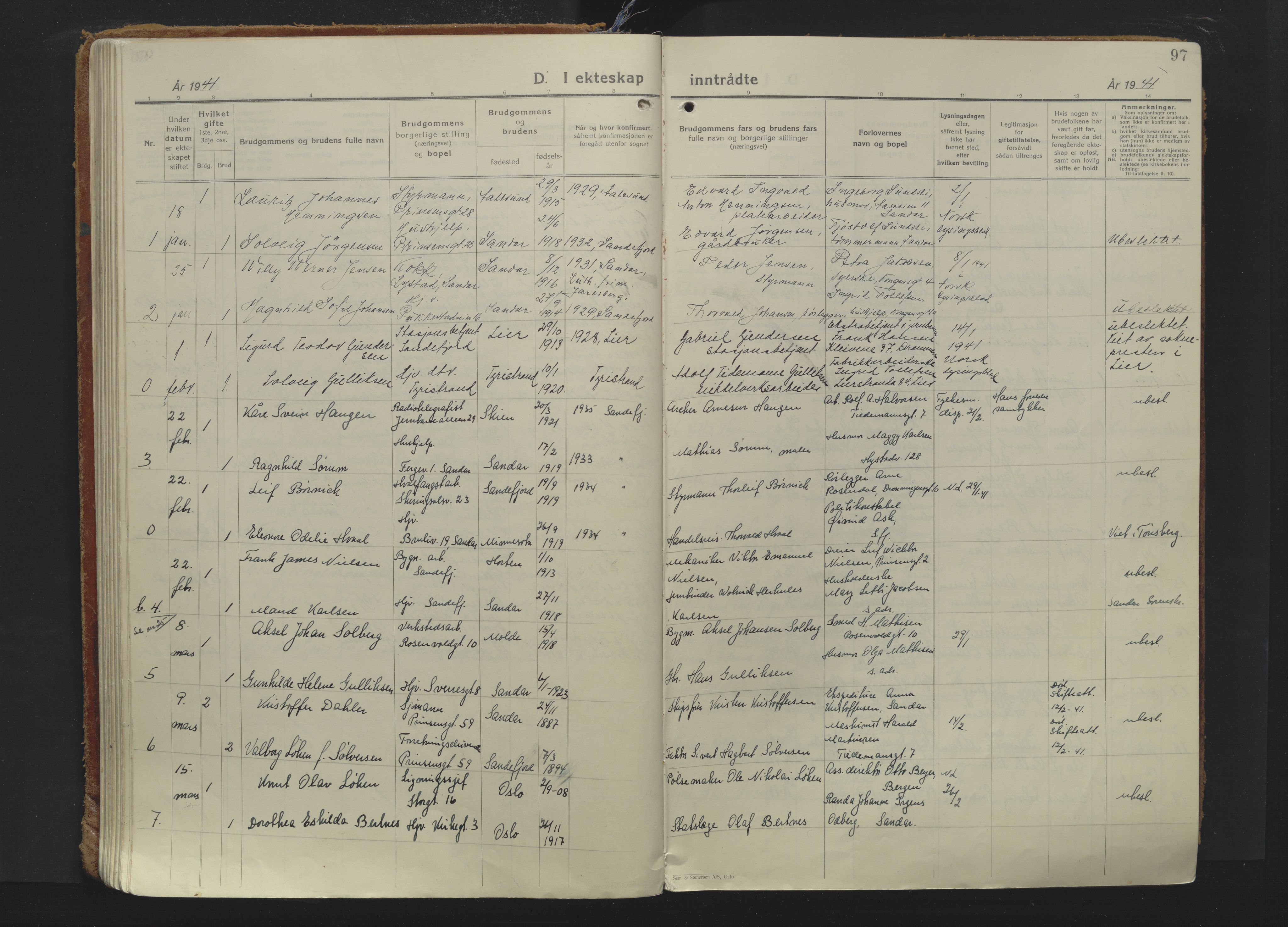Sandefjord kirkebøker, SAKO/A-315/F/Fa/L0009: Parish register (official) no. 9, 1926-1945, p. 97