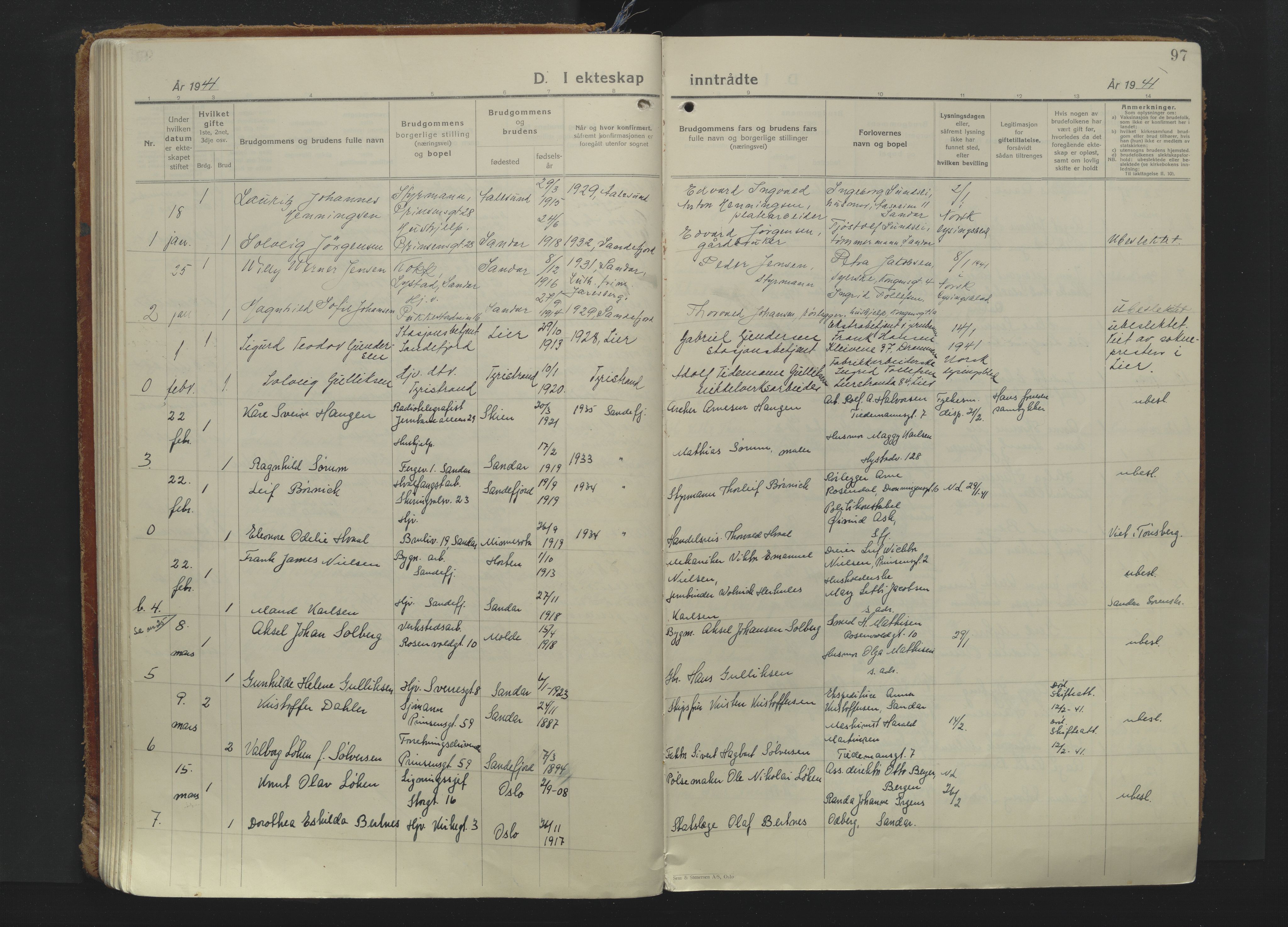 Sandefjord kirkebøker, AV/SAKO-A-315/F/Fa/L0009: Parish register (official) no. 9, 1926-1945, p. 97