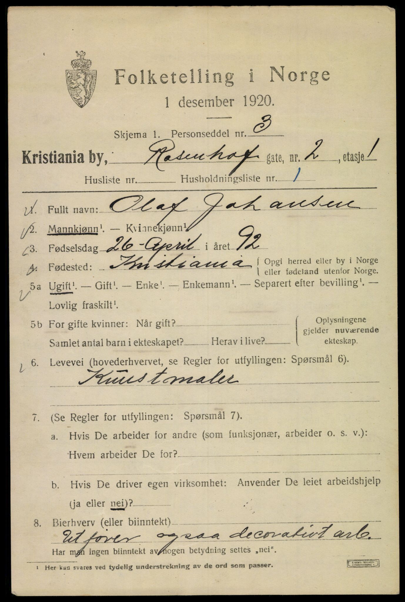 SAO, 1920 census for Kristiania, 1920, p. 465235