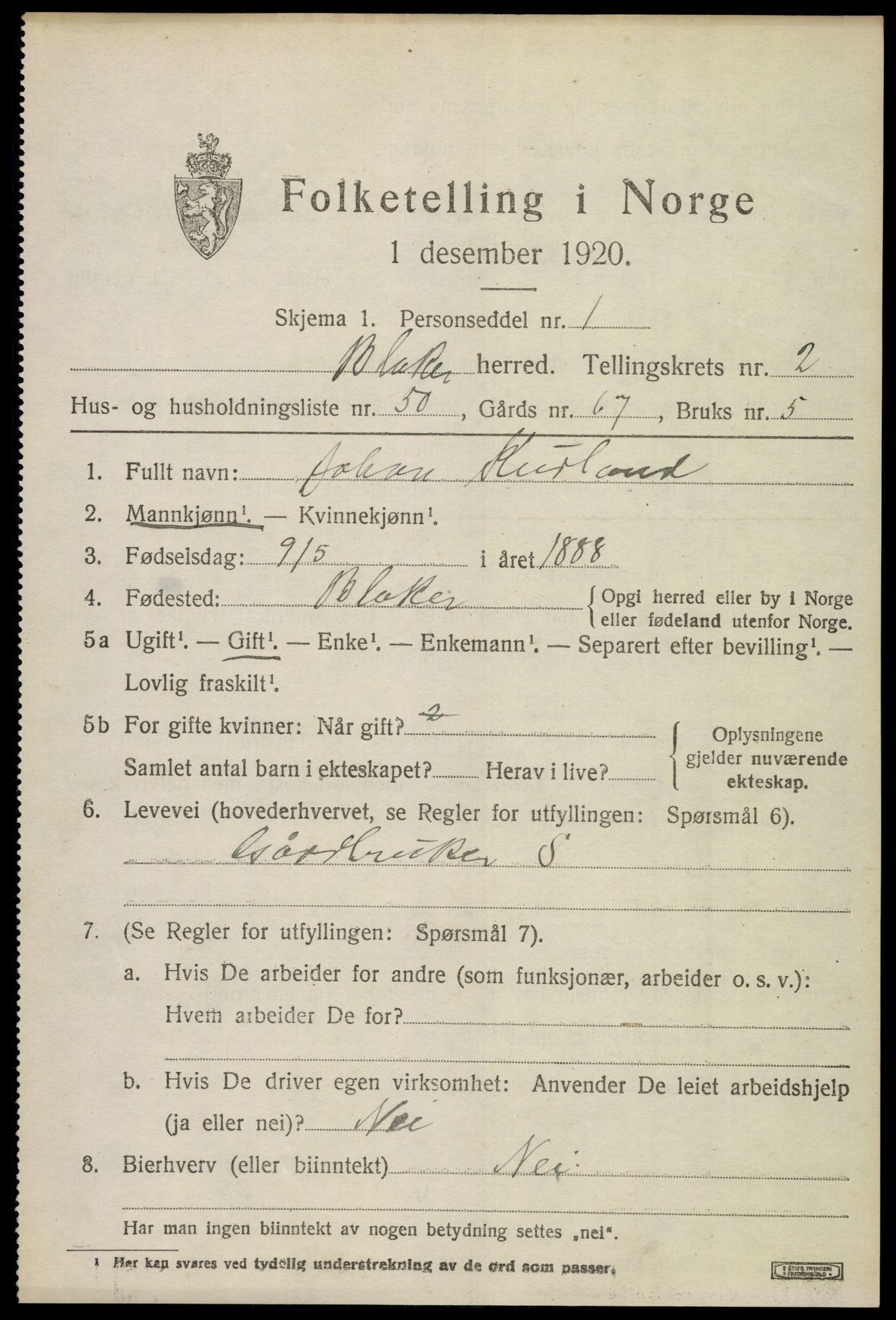 SAO, 1920 census for Blaker, 1920, p. 2003