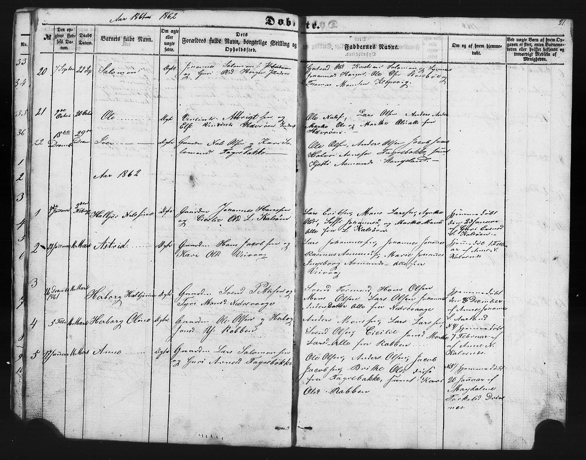 Austevoll Sokneprestembete, SAB/A-74201/H/Hab: Parish register (copy) no. B 1, 1852-1864, p. 21