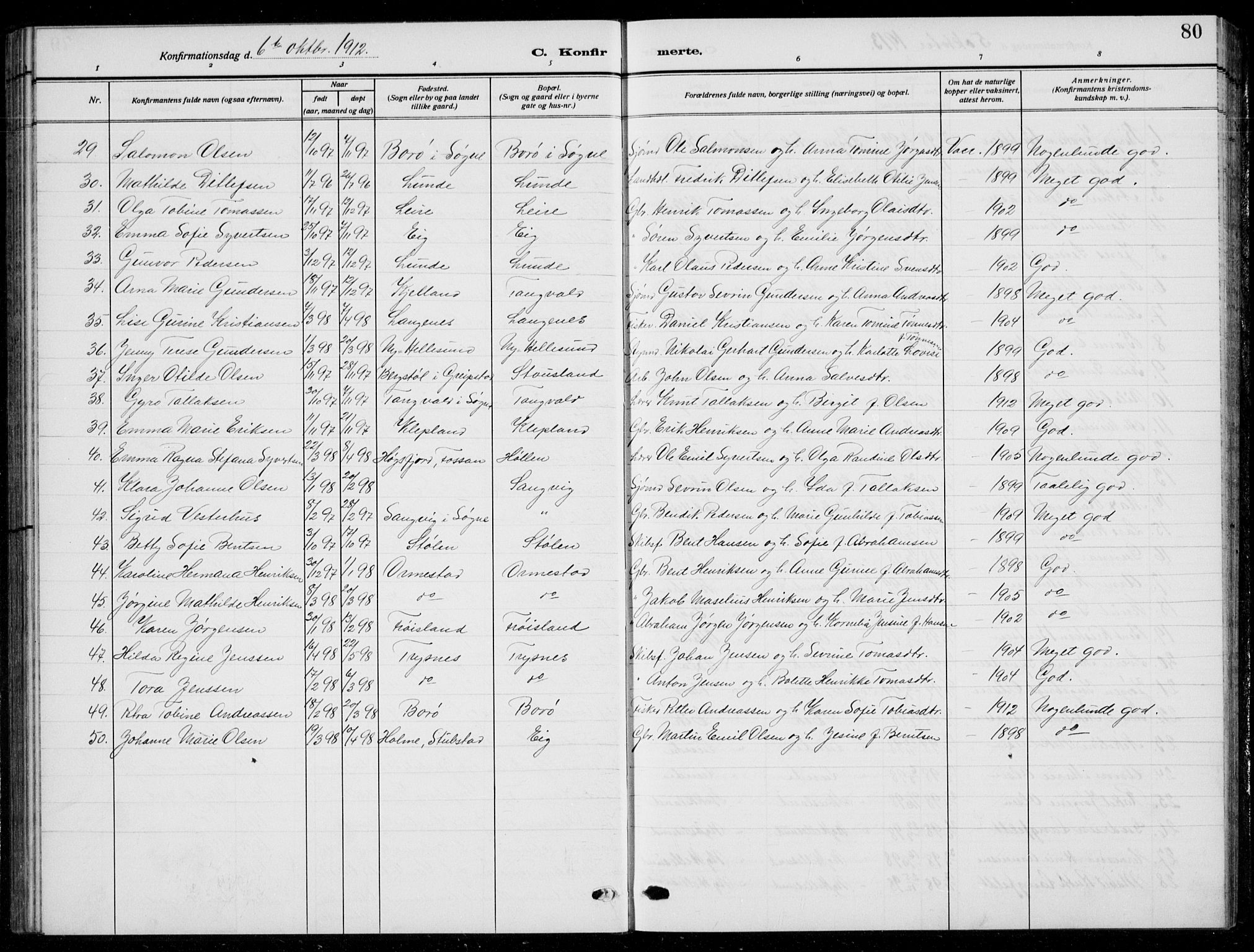 Søgne sokneprestkontor, SAK/1111-0037/F/Fb/Fbb/L0007: Parish register (copy) no. B 7, 1912-1931, p. 80