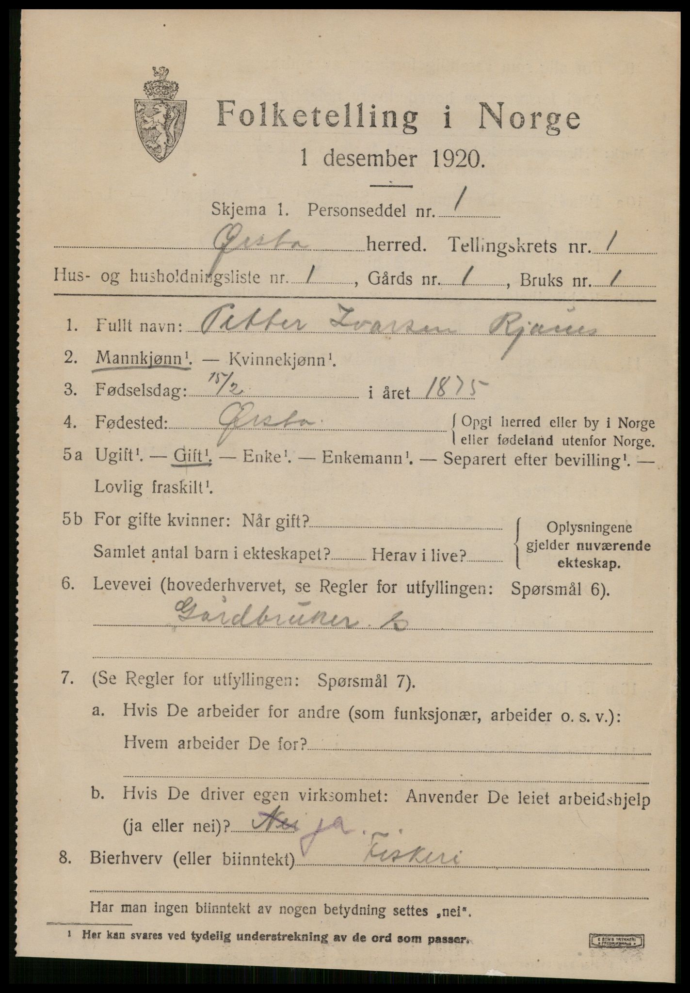 SAT, 1920 census for Ørsta, 1920, p. 1048